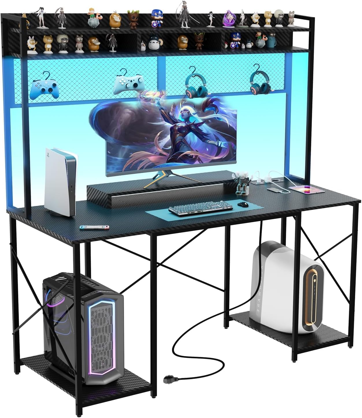 Devoko Gaming Noir 120x60 cm USB Électricité LED Étagère Écran