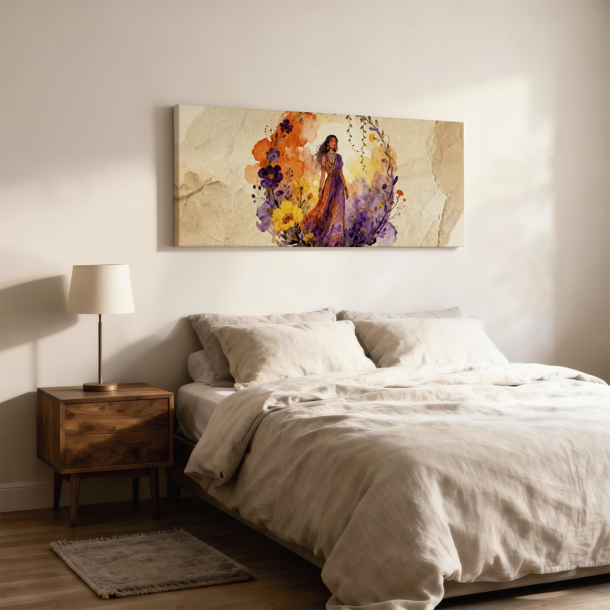 SoulAbiti Boho Muse Bloom Unframed 36x14 inches Rolled Canvas Wall Contemporary Art UV Print Painting for Living Room, Bedroom & Office Decor Premium Gloss Vivid Fade-Resistant Print 4