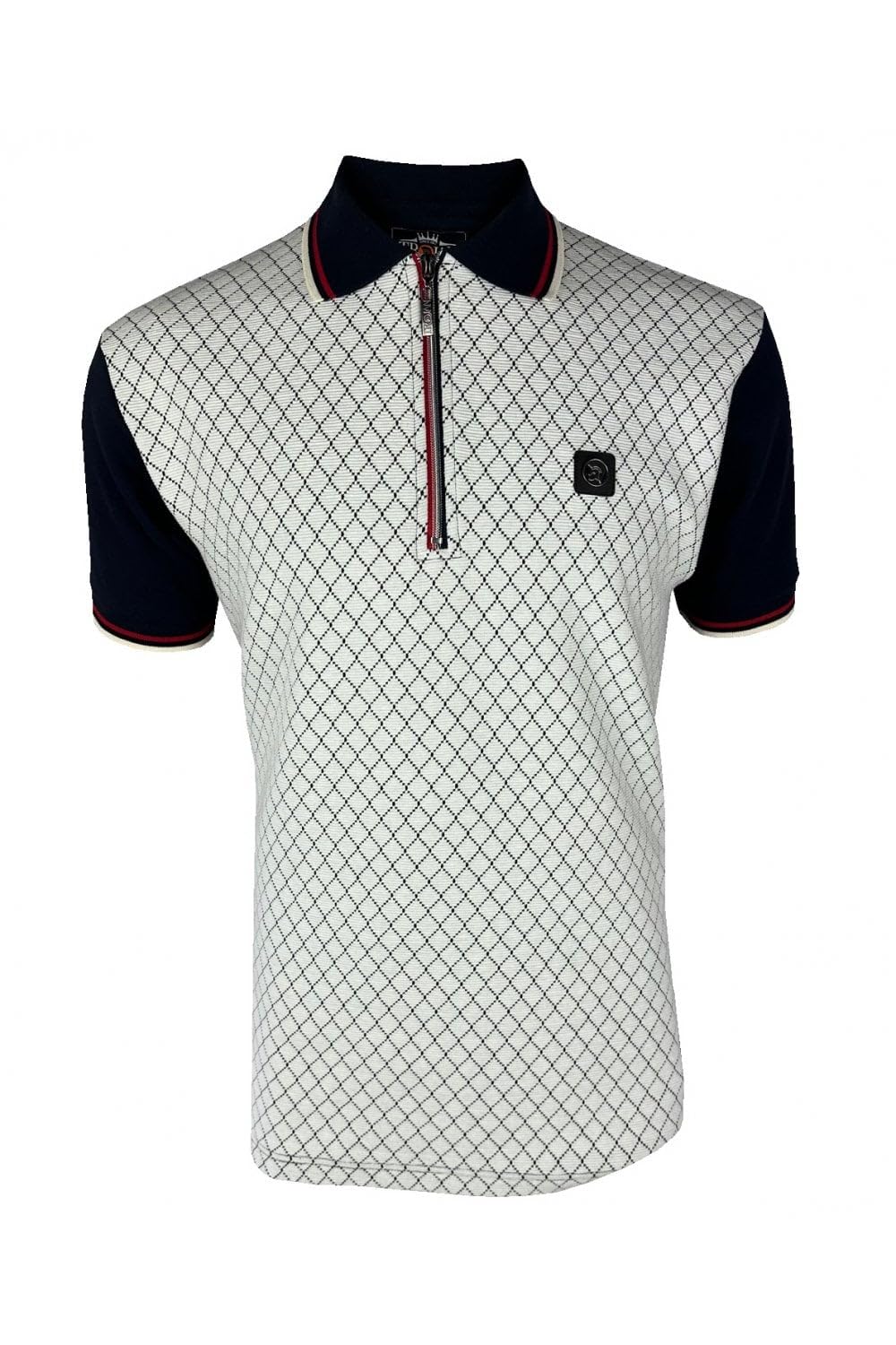 Trojan Men's Navy Ottoman Jacquard Panel Short-Sleeve Polo Shirt - Tr/9069