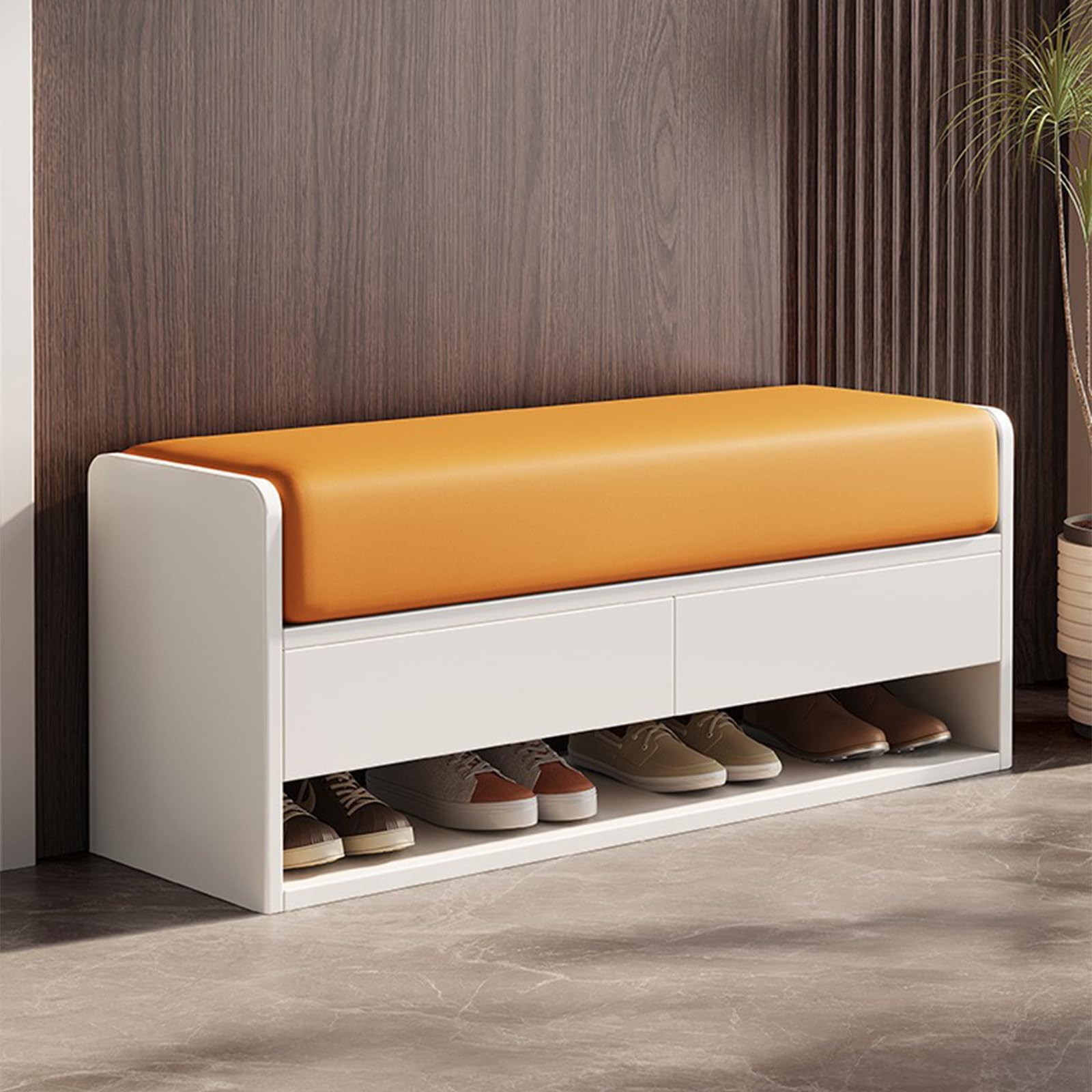 LWJSOCP 39.4" Wooden Shoe Storage Bench with Cushioned Seat & 2 DrawersStylish Entryway nizer for Hallway & Living RoomFurniture