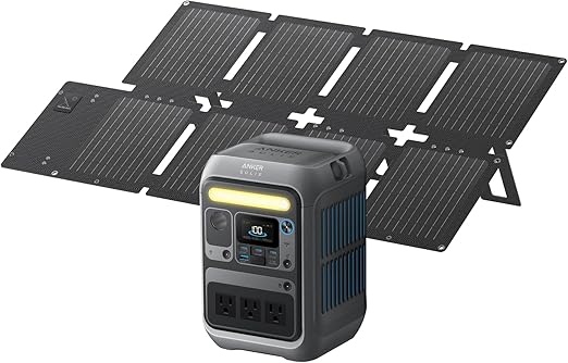 Anker Solar Generator SOLIX C300 with 60W Solar Panel, 288Wh Portable Power Station, 300W (600W Surge), LiFePO4 Battery, 140W Two-Way Fast Charging, for Outdoor Camping, Traveling, and Emergencies
