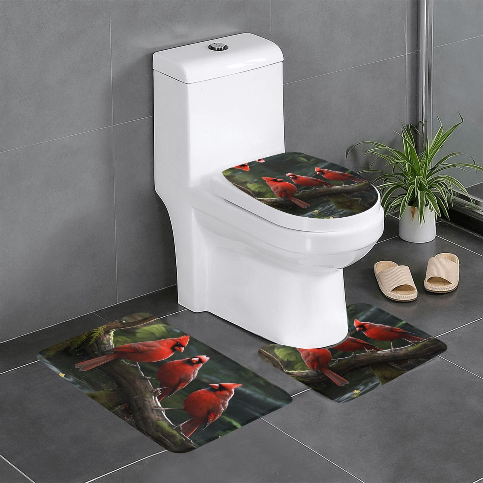 Tapis de bain séchage rapide rouge motif faune sauvage antidérapant haute absorption