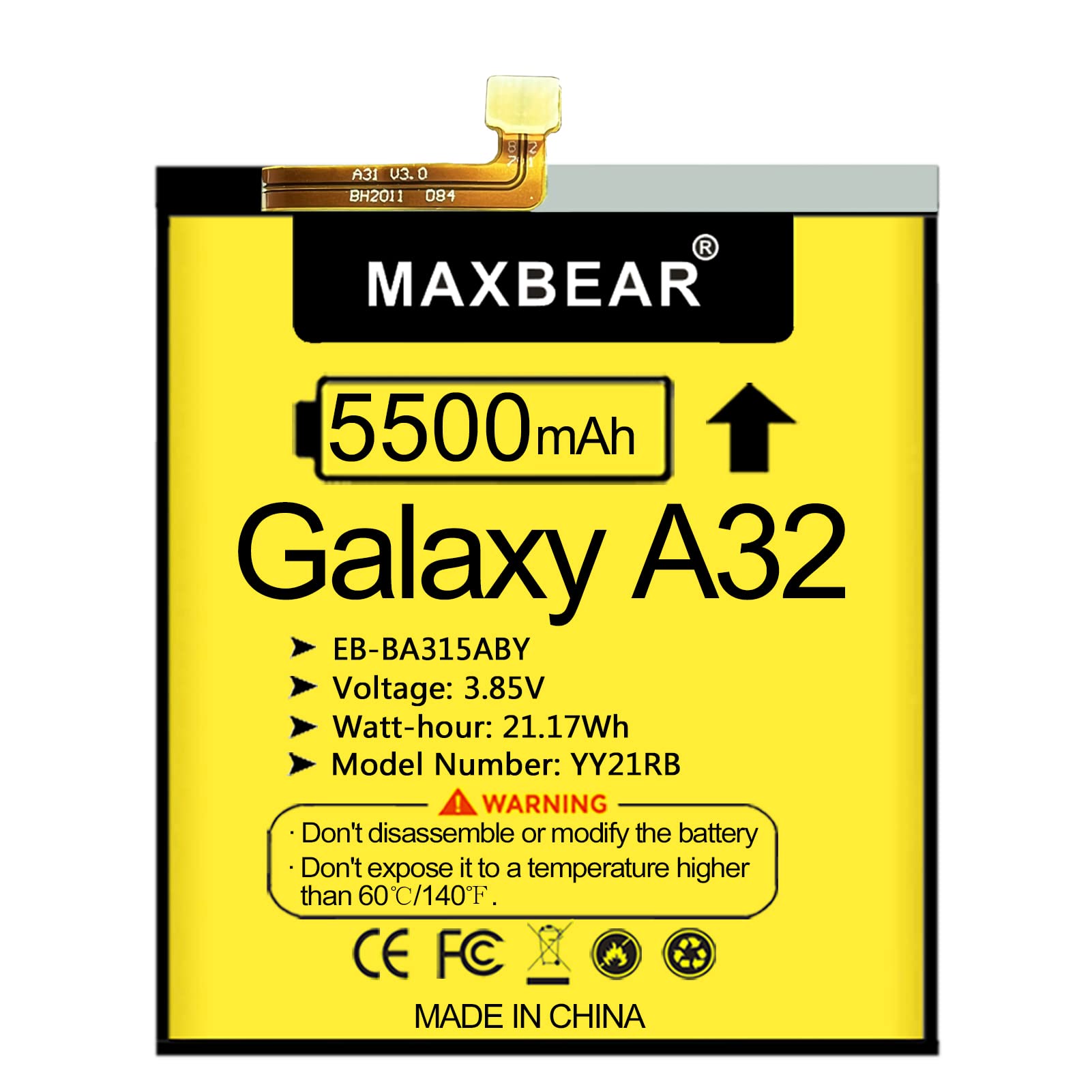 Amazon.com: MAXBEAR Galaxy A32 Battery, (Upgraded) 5500mAh 3.85V