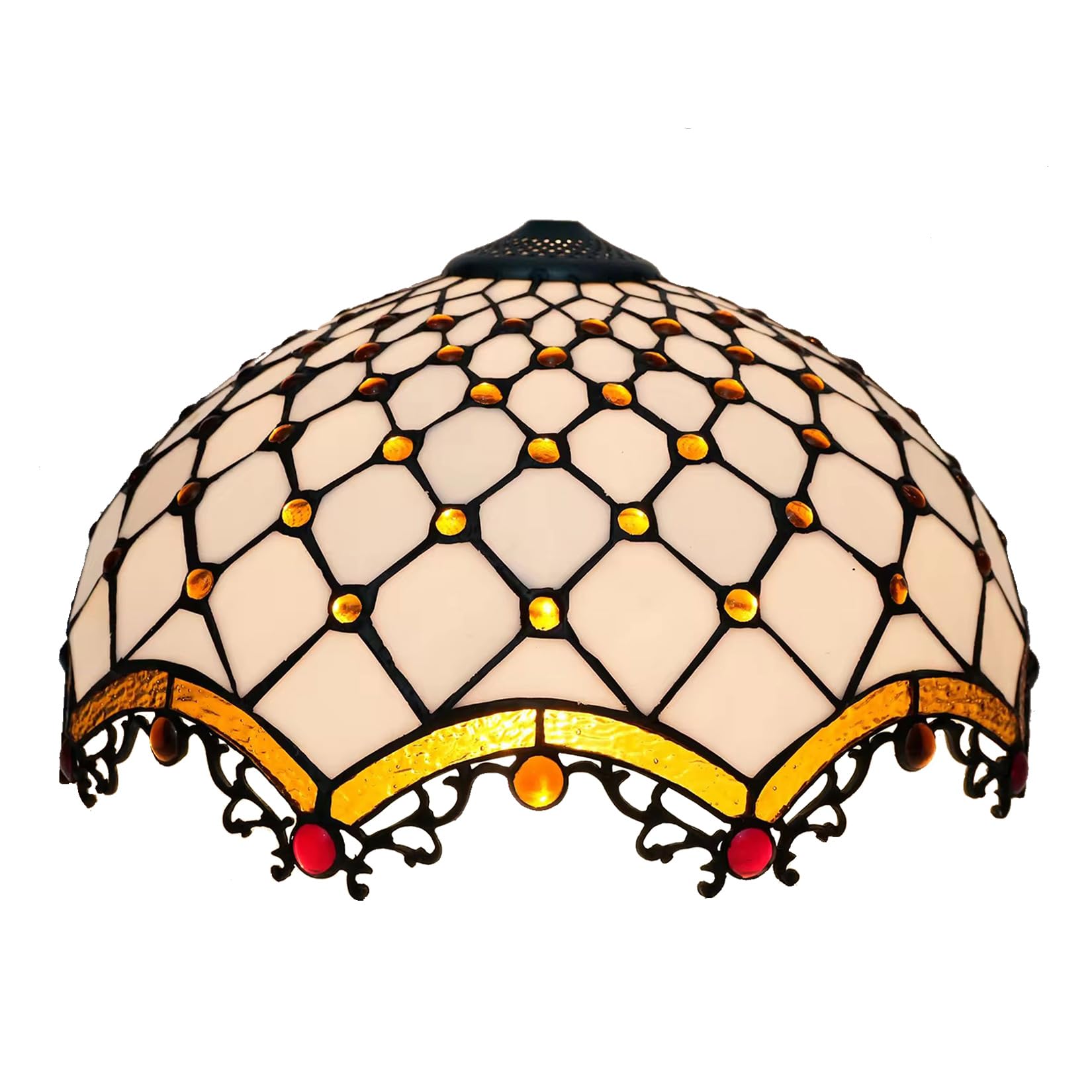 SaryEdge Tiffany Replacement Lamp Shade, 16 Inch Stained Glass Lampshades, Only Handmade Retro Mediterranean Rose Glass Shade Replacement for Table Lamp Floor Lamp Ceiling Pendant Ligh，White