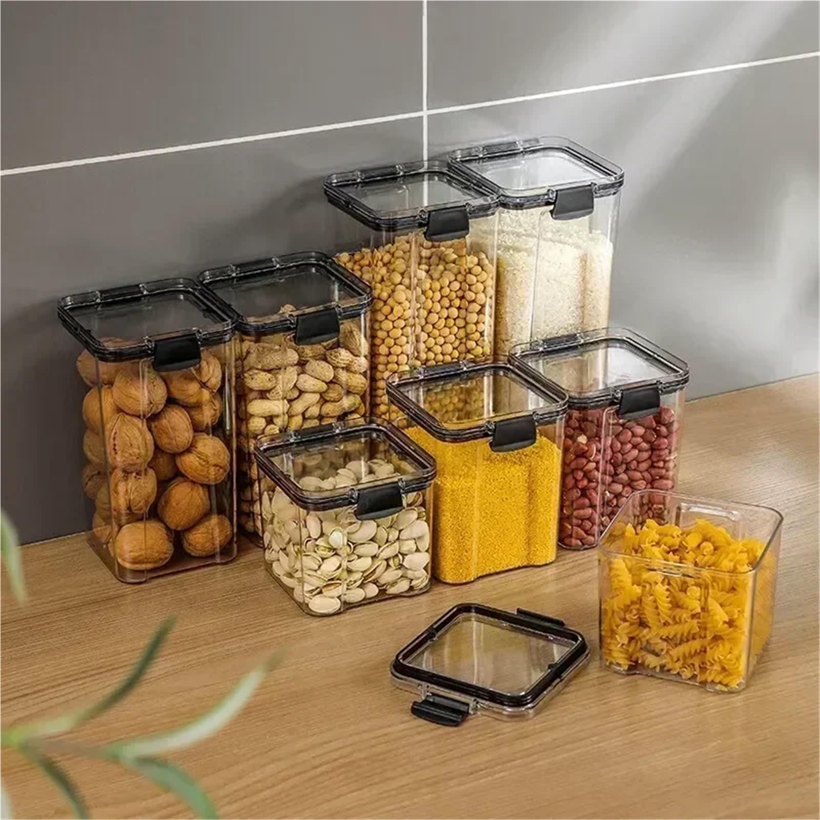 tarros cristal Caja de plástico apilable y sellada for almacenar alimentos, 460 a 1800 ml, for cocina, con tanque multigrano, for frutos secos, té más(460x4 700x2 13001800)