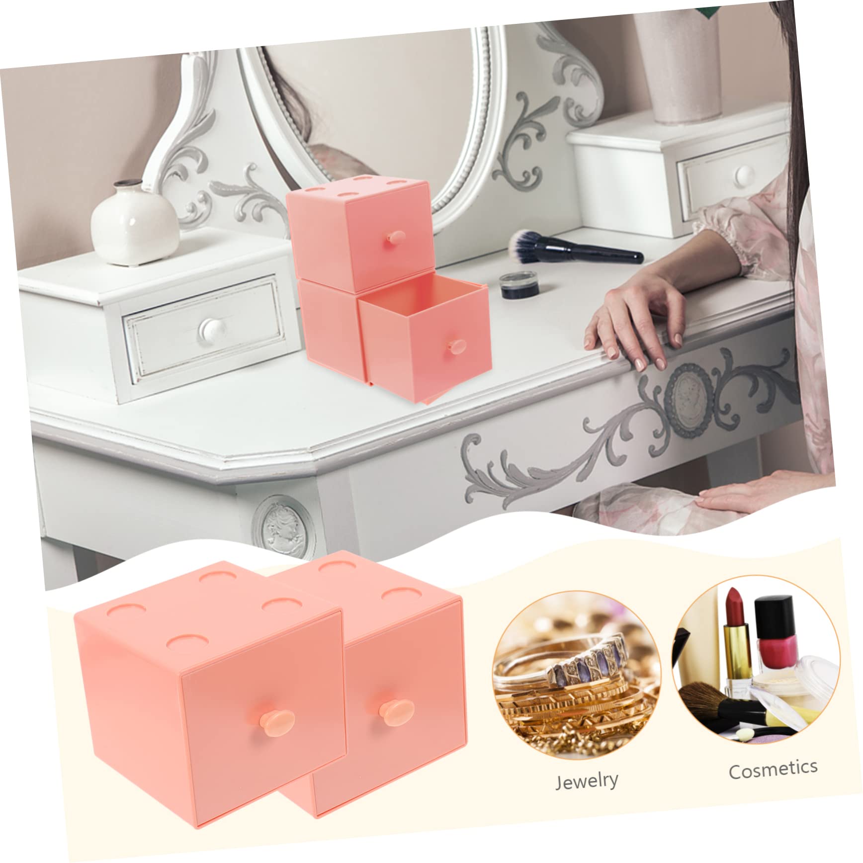 Set di 8 contenitori impilabili per cosmetici, con piccoli cassetti e portamatite, in plastica, da scrivania, per ufficio
