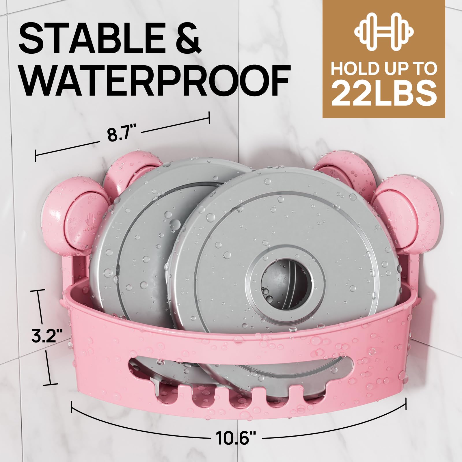 LEVERLOC Suction Shower Caddy Corner 1 Pack Shower Shelf No Drilling Bathroom Storage Removable Waterproof Bathroom Caddy Storage Organizer for Room Kitchen Toilet Tiles Accessories Pink - Image 3