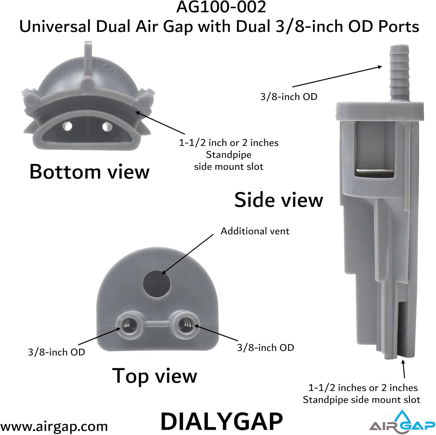 Universal Dual Air Gap with Dual 3/8-inch OD Ports (AG100-002, 34800)
