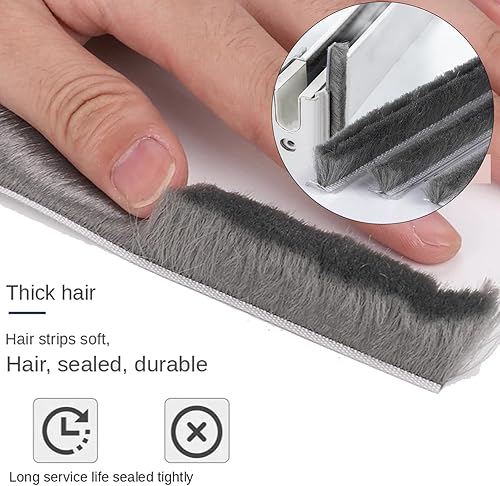 DUSUYO Weather Stripping 32.8FT Door Seal Strip Self Adhesive Weatherstripping Soundproofing Sweep Brush for WindowsDoor Frame Side (7mm*6mm, White)