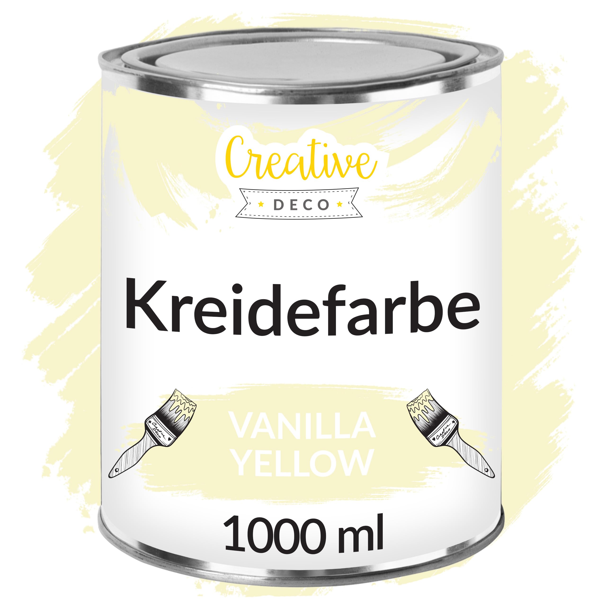 Creative Deco Vanillegelb Kreidefarbe für Möbel 1000 ml | Möbellack, Möbelfarbe ohne Schleifen | Für Landhaus, Vintage-Stil, Decoupage, Möbel-Renovierung Matt Abwaschbar Wisch-Effekt Gradient-Effekt