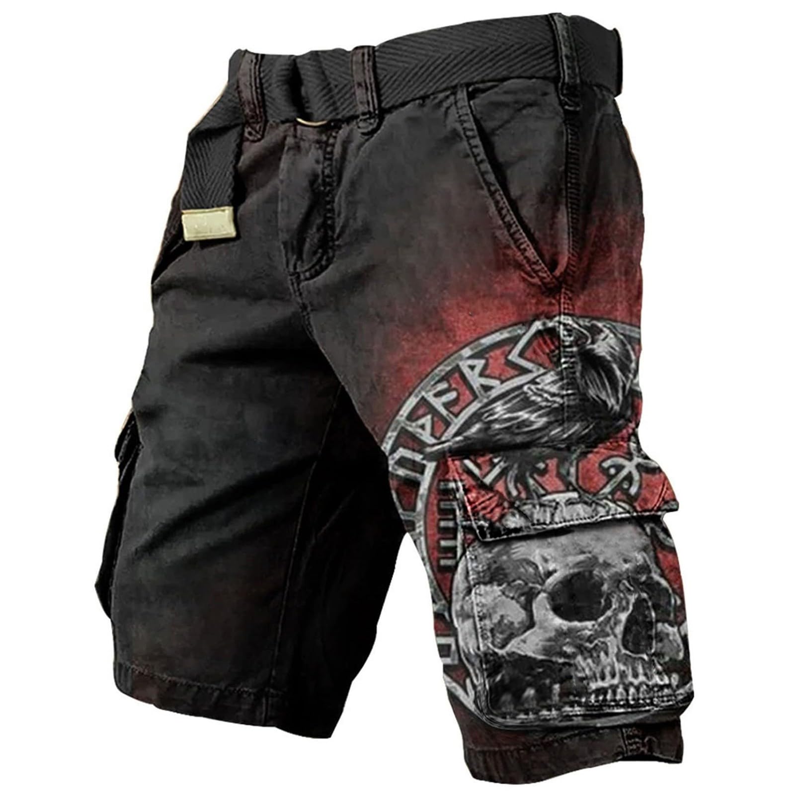 Cargohose Herren Mittelalterliches Wikinger Kurz Hose Cargo Shorts mit mehrere Taschen Sommer Arbeitshosen Männer Outdoor Wanderhose 3D Horror Gedruckt Schnell Trocken Wandershorts