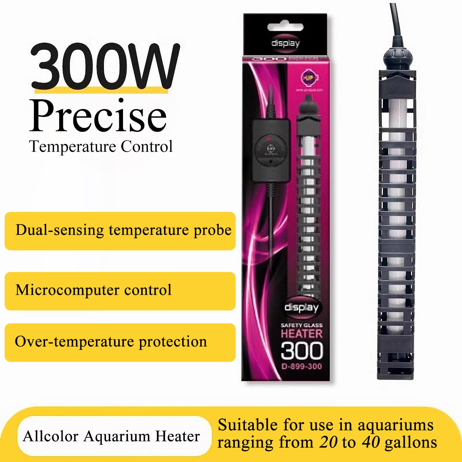Allcolor Chauffage d'aquarium en quartz 6 - Protection de sécurité - Convient pour une utilisation avec des aquariums d'eau salée et d'eau douce (300 W)