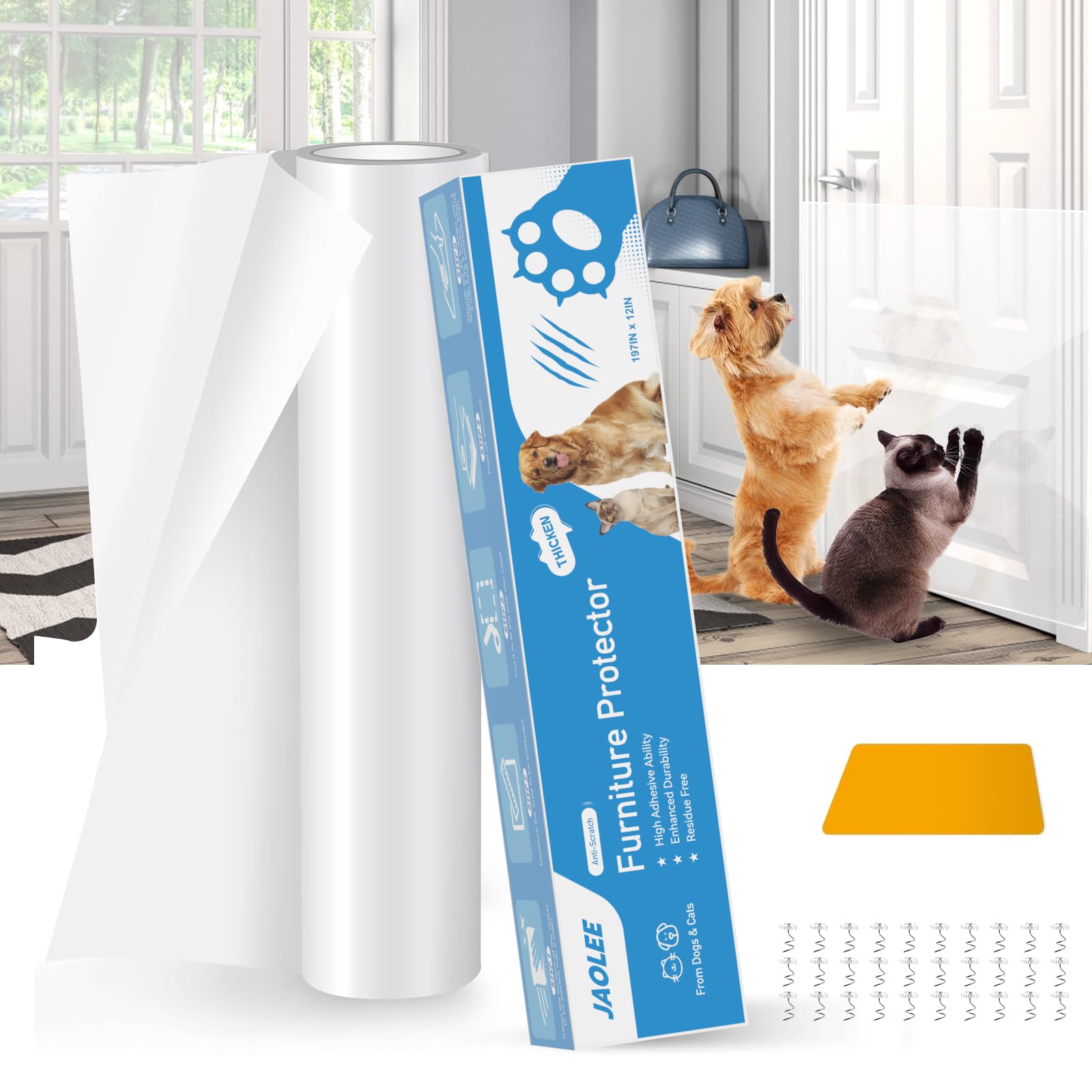 Protector de puerta contra arañazos de perros, calcomanías de vinilo transparente, protector de arañazos para puertas de perros y gatos, protector de muebles
