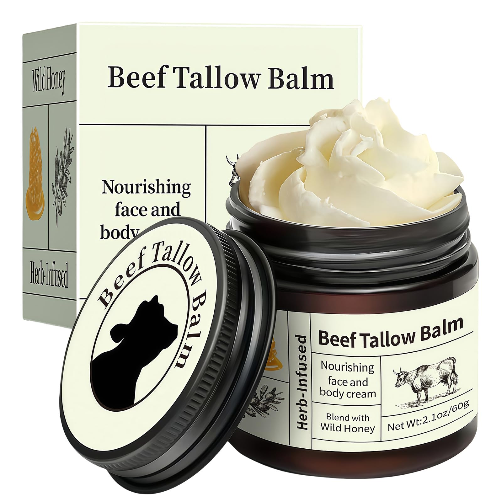 Tallow and Honey Balm, Beef Tallow Skin Care for Women Deeply Nourishing Organic Grass Fed Tallows Cream