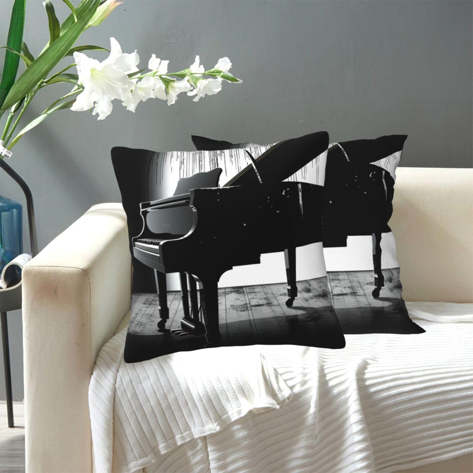 FekiLoot Decorative Throw Pillow Covers Modern Farmhouse Pillowcase Double Sided Cozy Cushion Cover for Sofa Couch Bed 18"X18" Piano