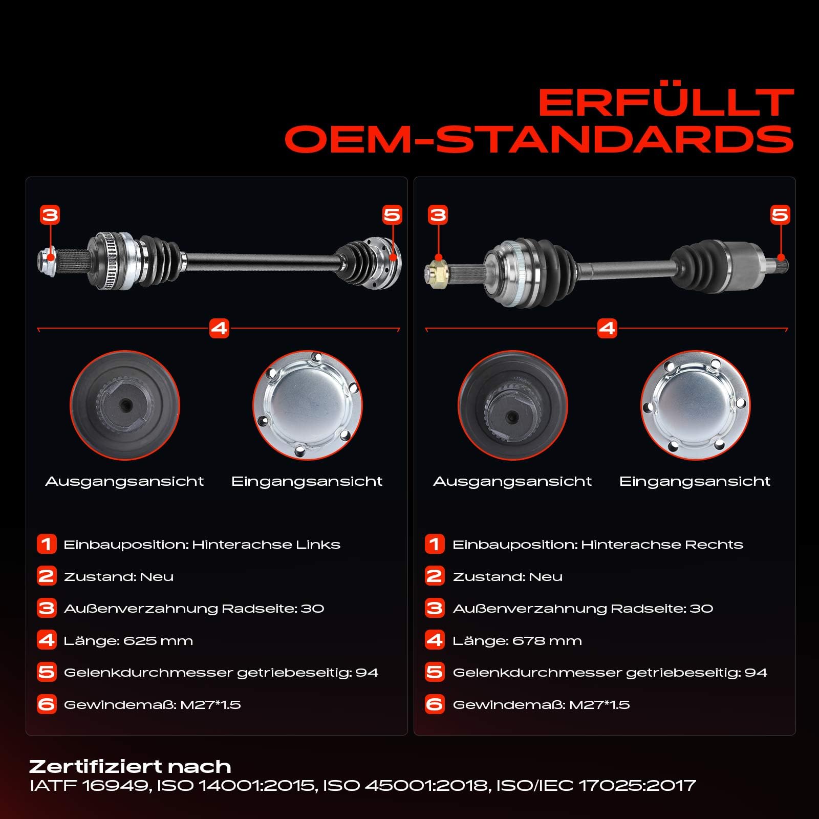 Frankberg 2x Eje motriz Eje de transmisión con ABS-Ring Transmisión automática Eje trasero Compatible con X3 E83 2.0sd 2.5i 3.0 Si 3.0i xDrive xDrive18d xDrive20d Replace# 33217540117
