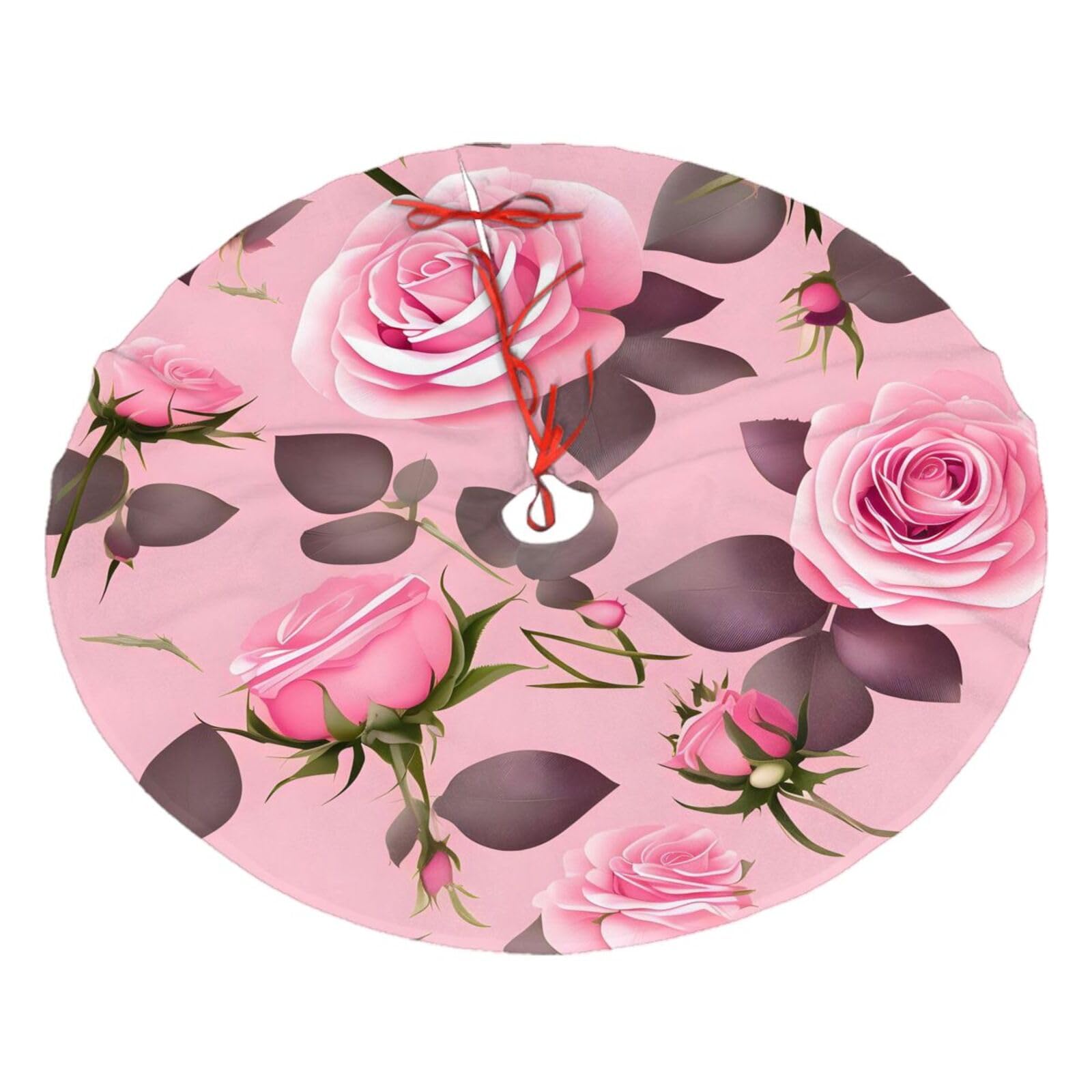 Pretty Pink Roses Printed Christmas Tree Skirt Christmas Plush Tree Skirt 36 inches (about91 cm) ChristmasIndoor and Outdoor