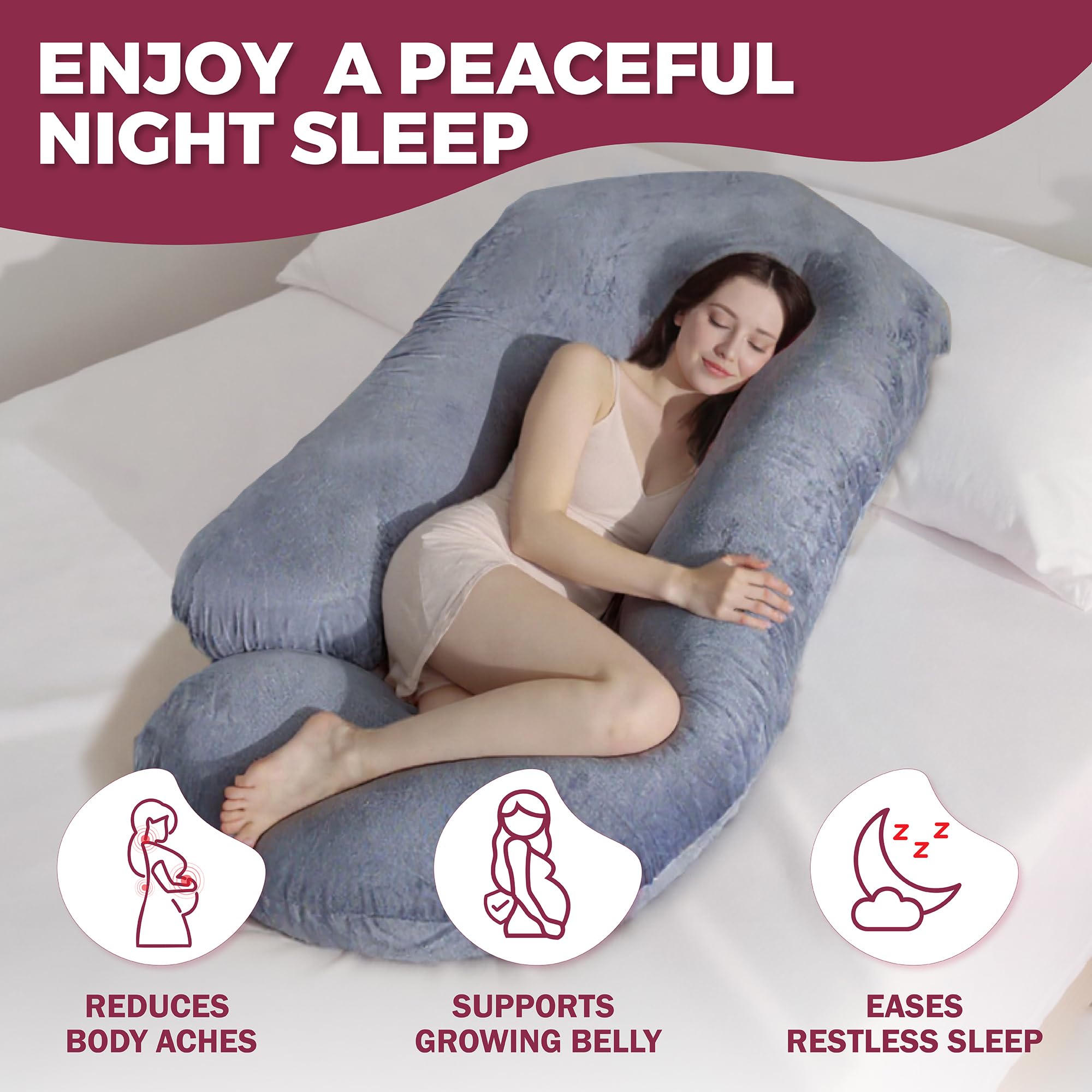 Condition photo showing New/Like New for pillani pregnancy pillows for sleeping – 57-inch maternity pillow for pregnant women with removable washable cover – support for back, belly, neck, legs, and hips – v c u shaped full body pillow