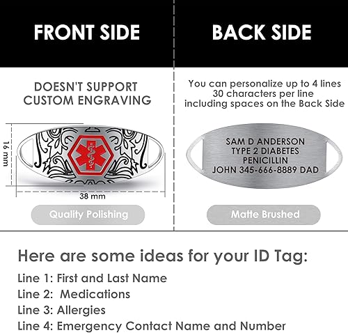 Miniatura 5 de MAXZOOL Pulseras de alerta médica para mujeres y hombres pulseras de identificación médica personalizadas con grabado gratuito pulsera de emergencia