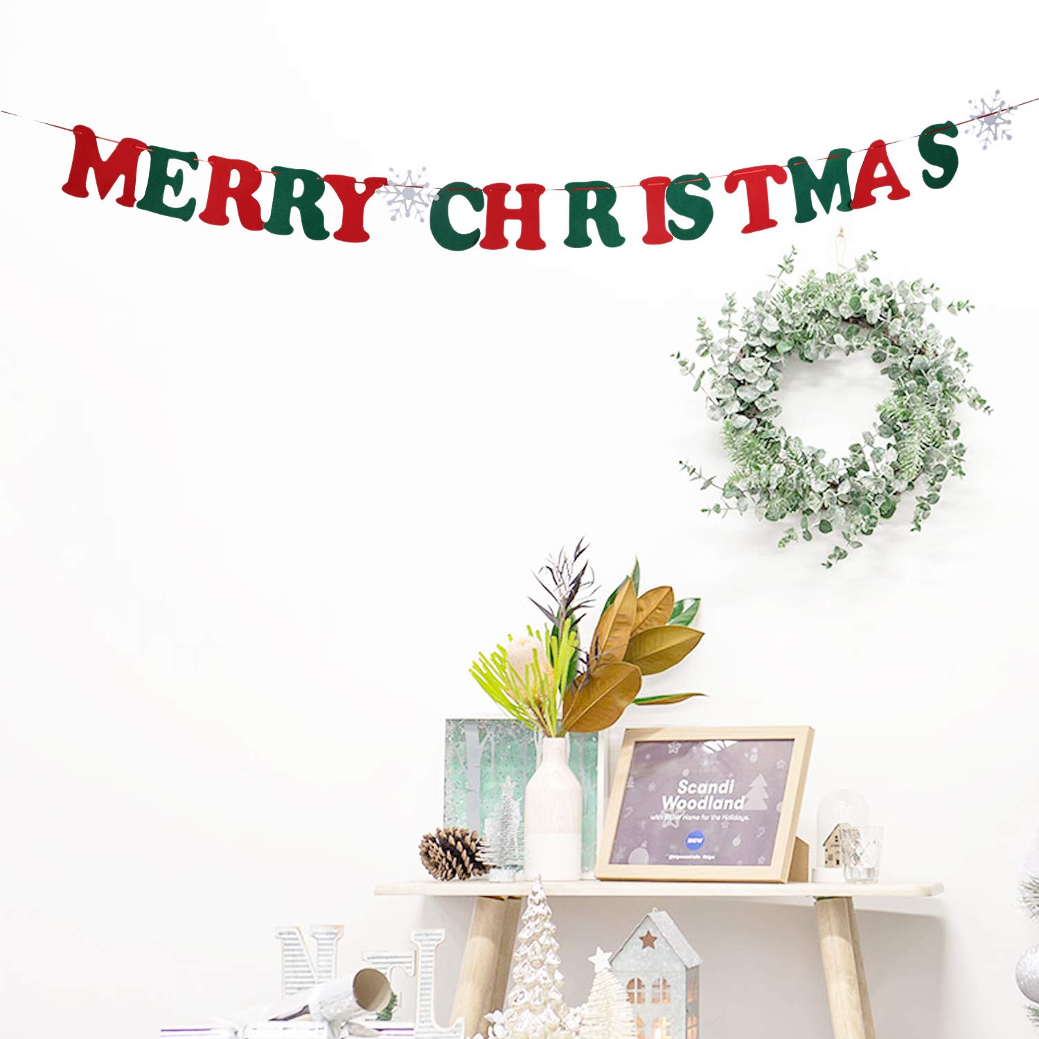 Red & Green Merry Christmas Banner- Christmas Holiday Party Decorations,Santa Festive Party Decor,Winter Mantle Home Decor,Xmas Sign Banner Decorations(Classic)DBMC1