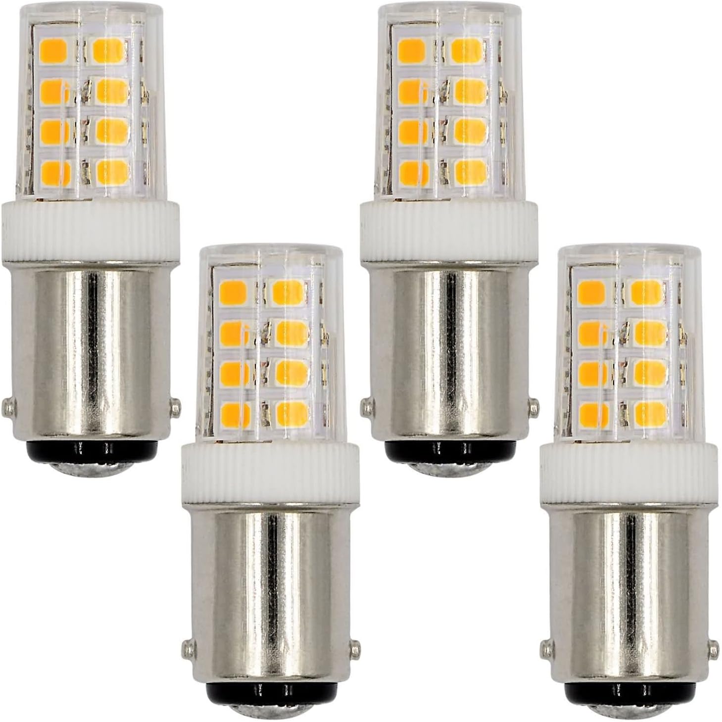 REELCO 4-Pack Ba15d Double Contact Bayonet Base Sewing Machine LED Light Bulbs 120V 2.5 Watts White 6000k T3/T4/C7/S6 LED Halogen Replacement Bulb