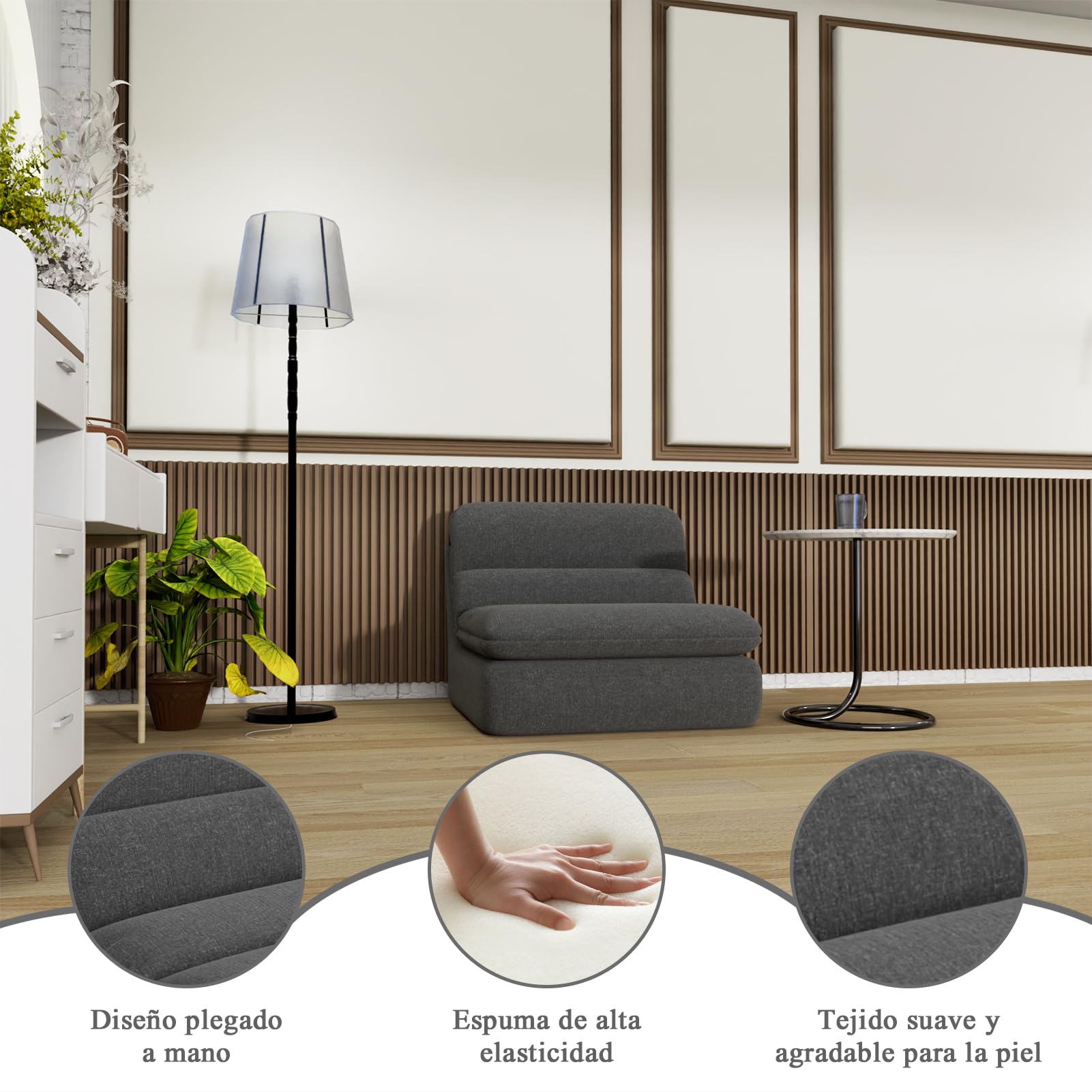 Puf Sofá de Suelo, Silla de Suelo con Respaldo, Sofá Perezoso de Compresión de Una Pieza Relleno de Espuma, Cómodo Sofá de Suelo para Salón Dormitorio (Gris)