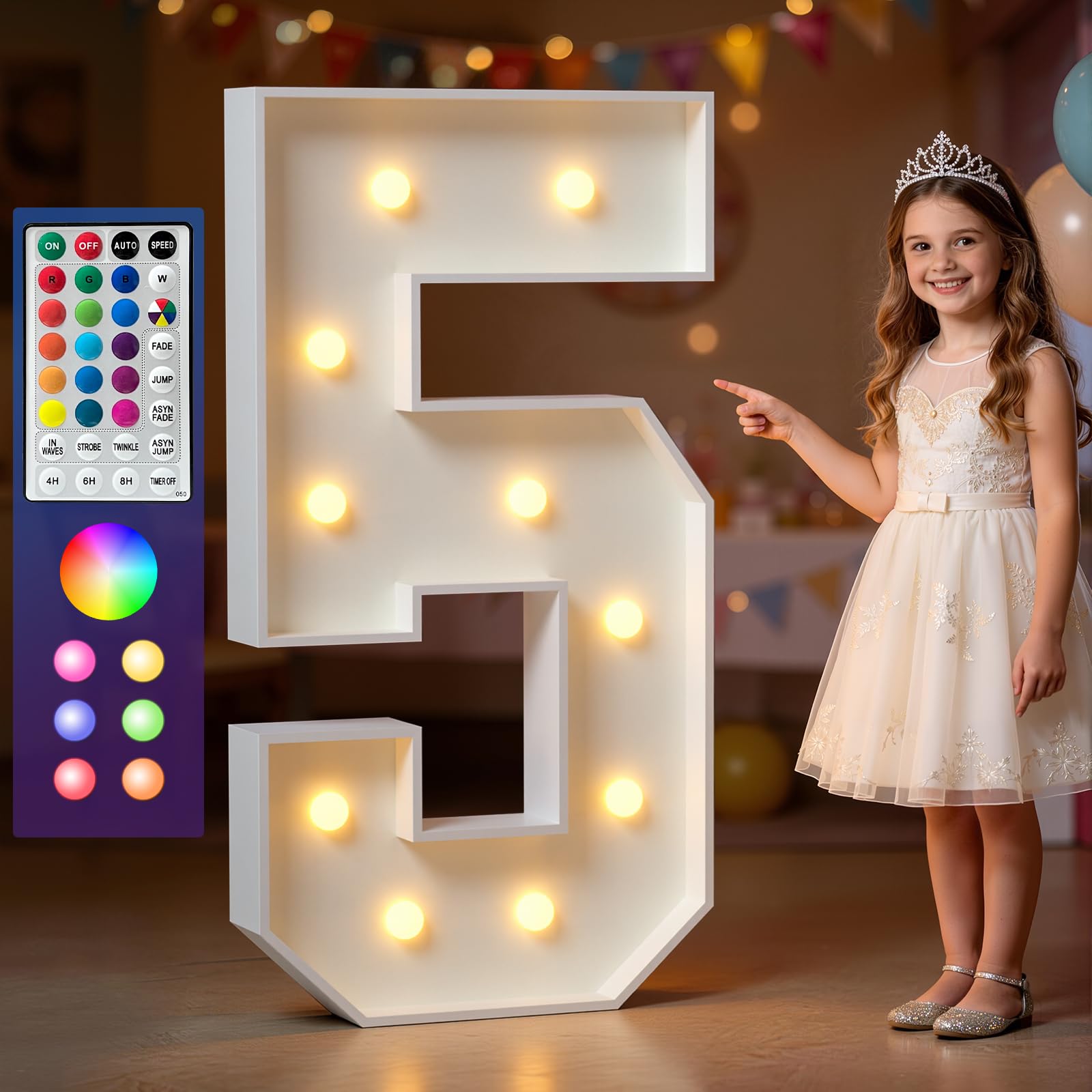 Marquee Numbers Colorful, 4ft Light Up Number 5, 18 Colors Changing LED