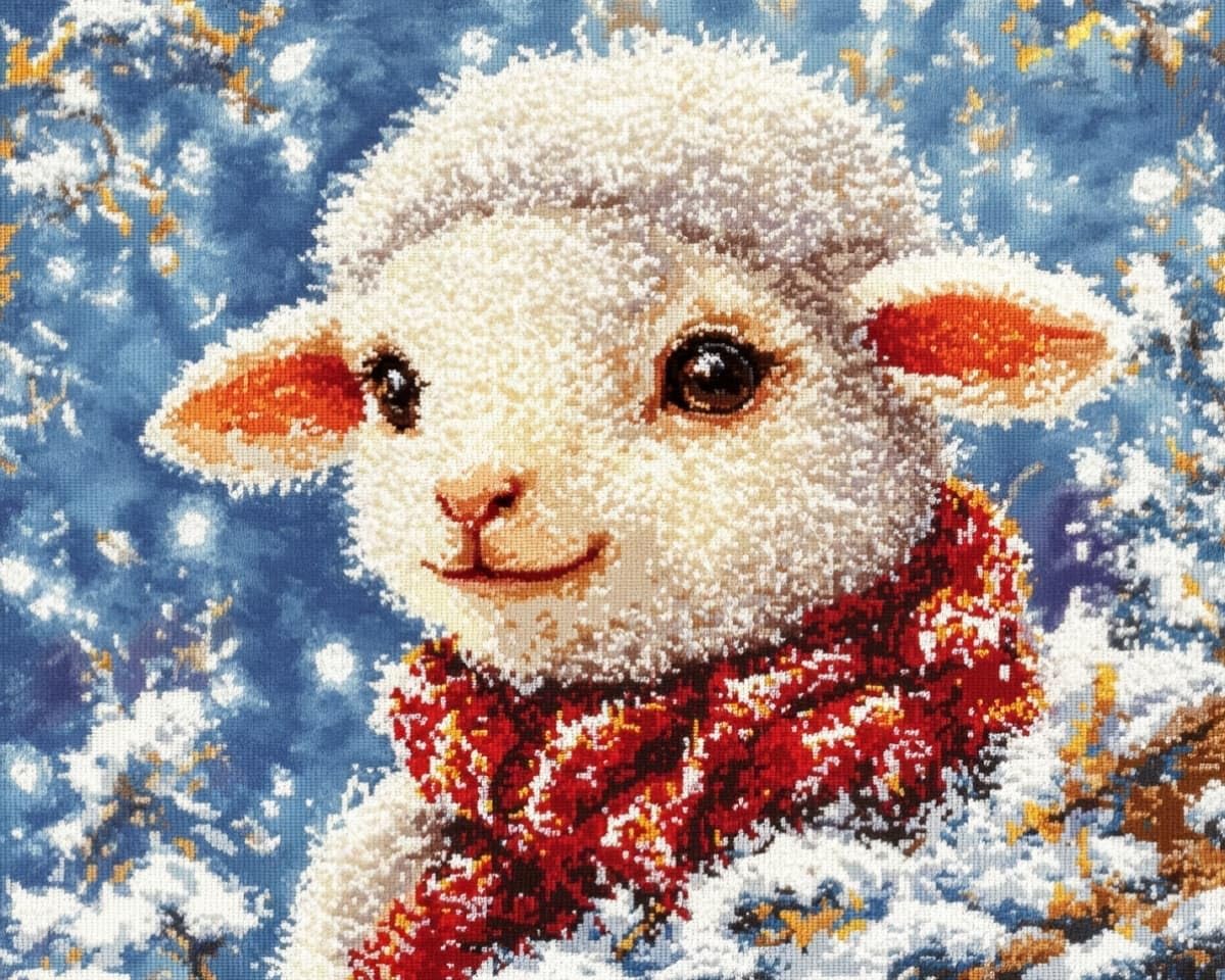 AxiangziK DIY Needlepoint Cross Stitch Kits Adults,Christmas Snow Scene Sheep Counted Pre Printed Embroidery Needlepoint Patterns,Ideal Craft Gift for Women Teens,12x16in