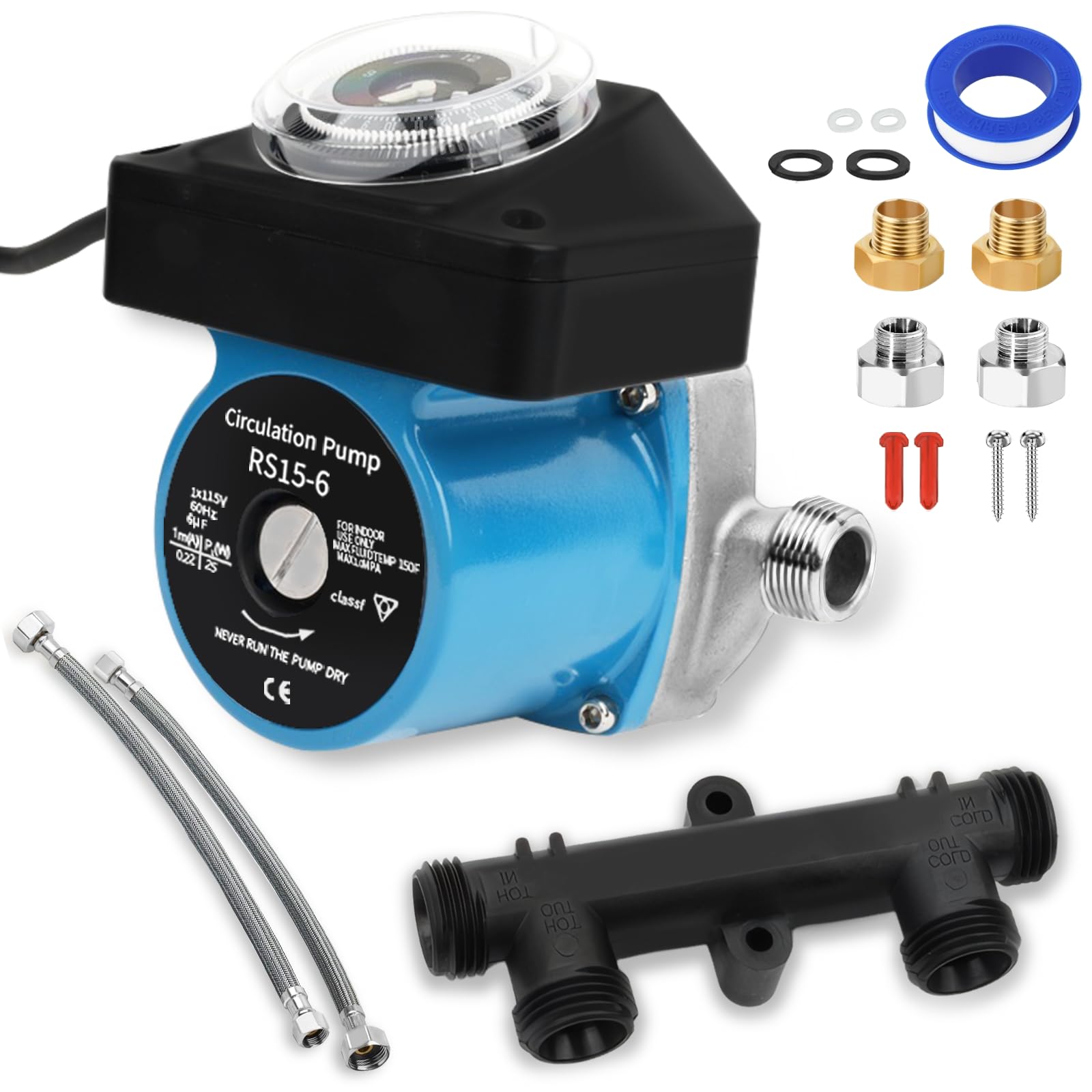 Kit de bomba de recirculación de agua caliente Frutlait para calentador de agua con tanque, temporizador programable, válvula de sensor, 2 líneas, 3 años de garantía.