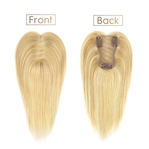 Miniatura 3 de Toppers de cabello humano rubio para mujer, cabello humano real con clip, pelucas de cabello humano de 10 pulgadas, pelucas para cabello