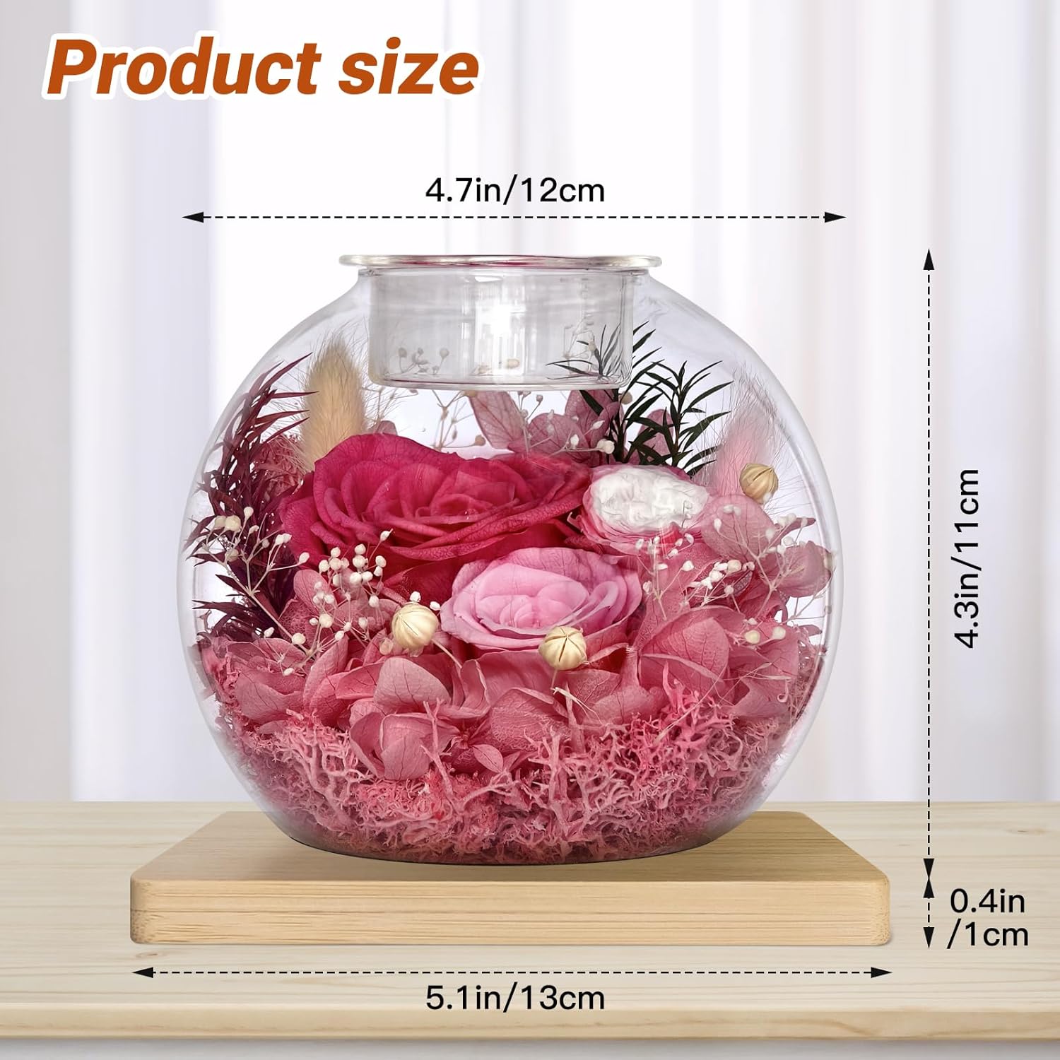 Preserved Roses Birthday Gifts for Her, Flower in Glass Dome with Scented, Flower for Women Mom Wife Daughter Girlfriend on Birthday Mothers Day Anniversary Valentines Day Christmas (Pink) - Image 7