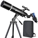 Telescopes for Adults Astronomy, 80mm Aperture 600mm Refractor Telescope for Kids & Beginners, Compact and Portable Travel Telescopio with Backpack