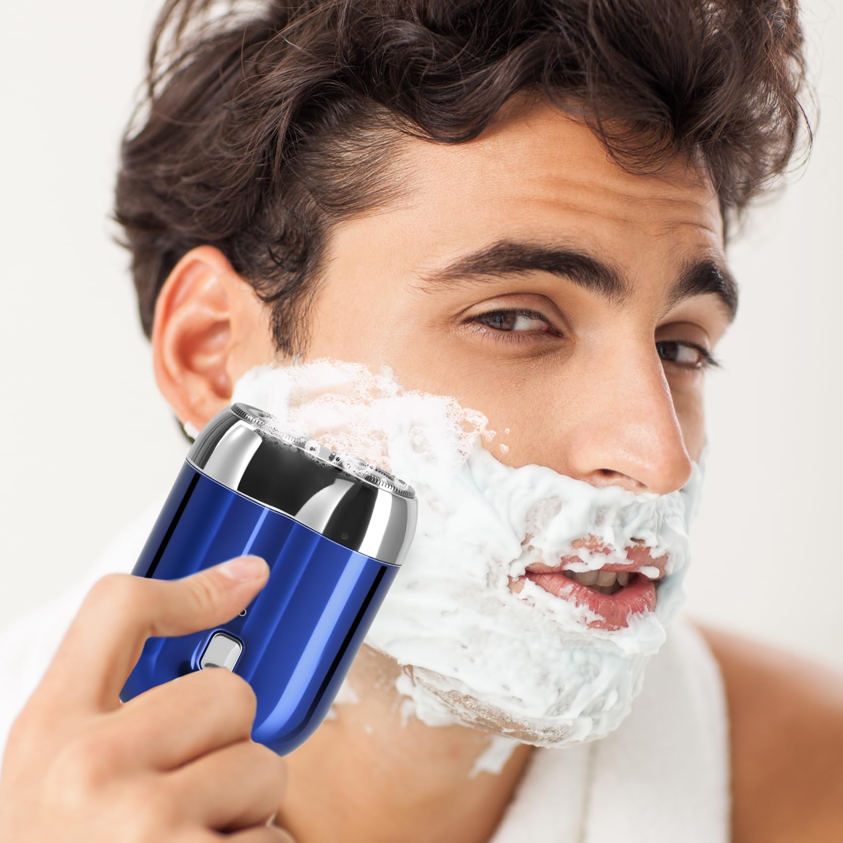Mini rasoio elettrico da uomo, rasoio tascabile a doppia testa, rasoio portatile da uomo, ricaricabile, impermeabile, compatto, da viaggio, rasoio elettrico con chiusura USB (blu)