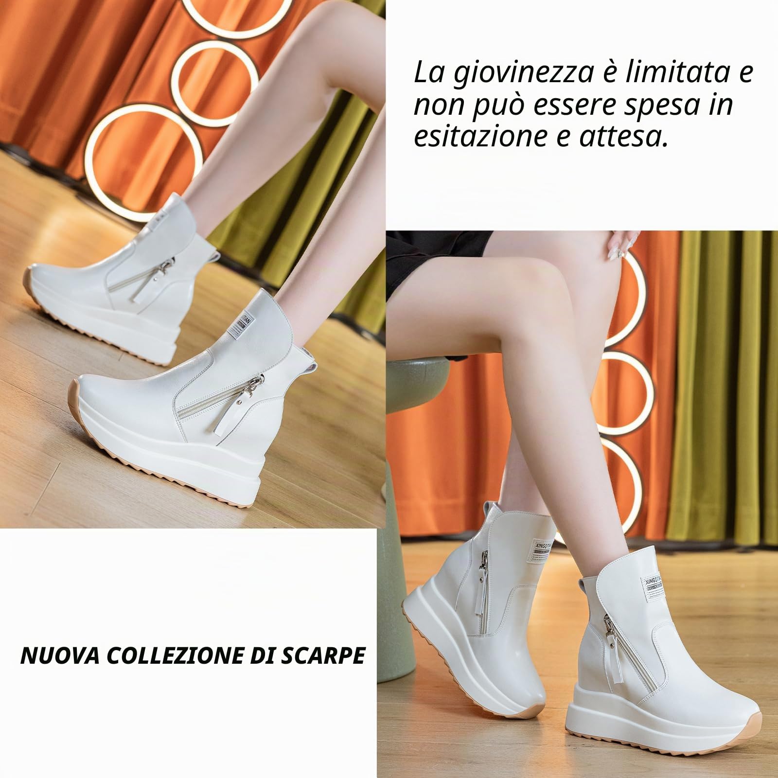 AONETIGER Sneakers Zeppa Donna Pelle Alte Piattaforma 9 cm Gr.34-40EU | Chiusura con cerniera Tacco Interno | Moda Leggere Wedges | Casual Comode | ideali per fitness, Ufficio e Tempo libero