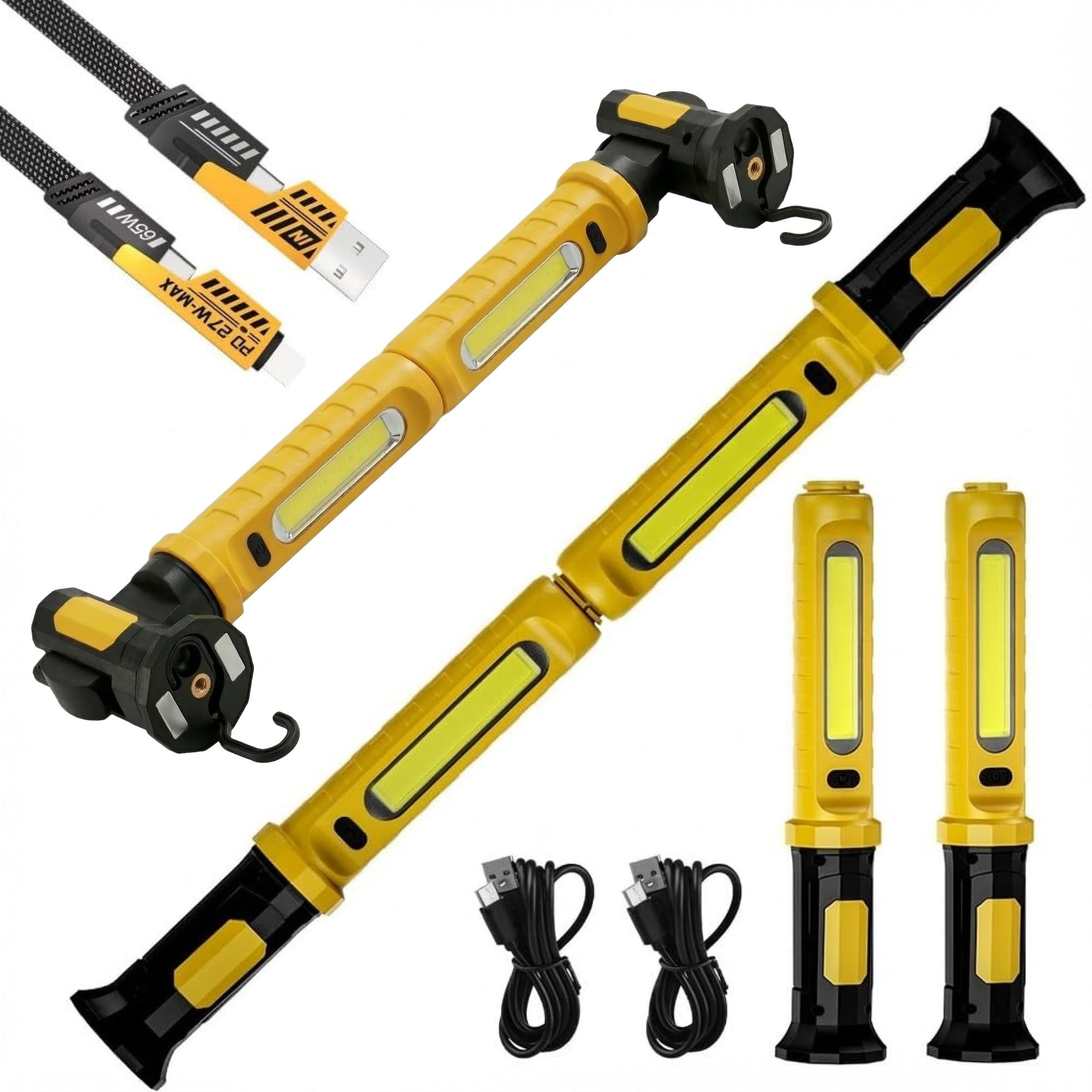 3000LM Linterna Taller Mecánico, 5200mAh Lámpara de Trabajo 2 en 1 Separable con Powerbank, Imán y Gancho, IP54 Luz SOS para Reparación de Coche (Amarillo brillante)
