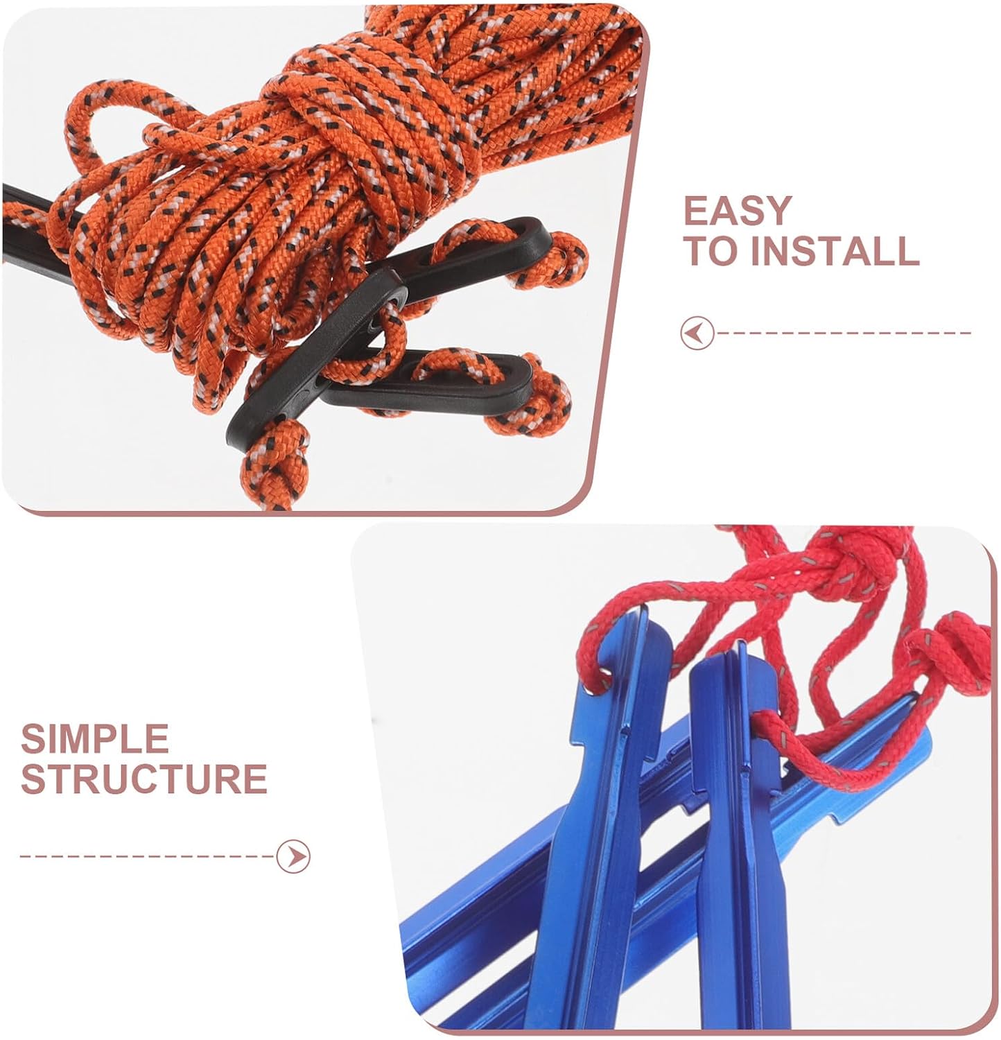 HANABASS Tent Stakes Bundle with Aluminum Anchors and Reflective Guy Ropes, 4 Blue Triangular Pegs with Rope and Storage Bag for Outdoor Camping Tent Accessories and Windproof Shelter image 3