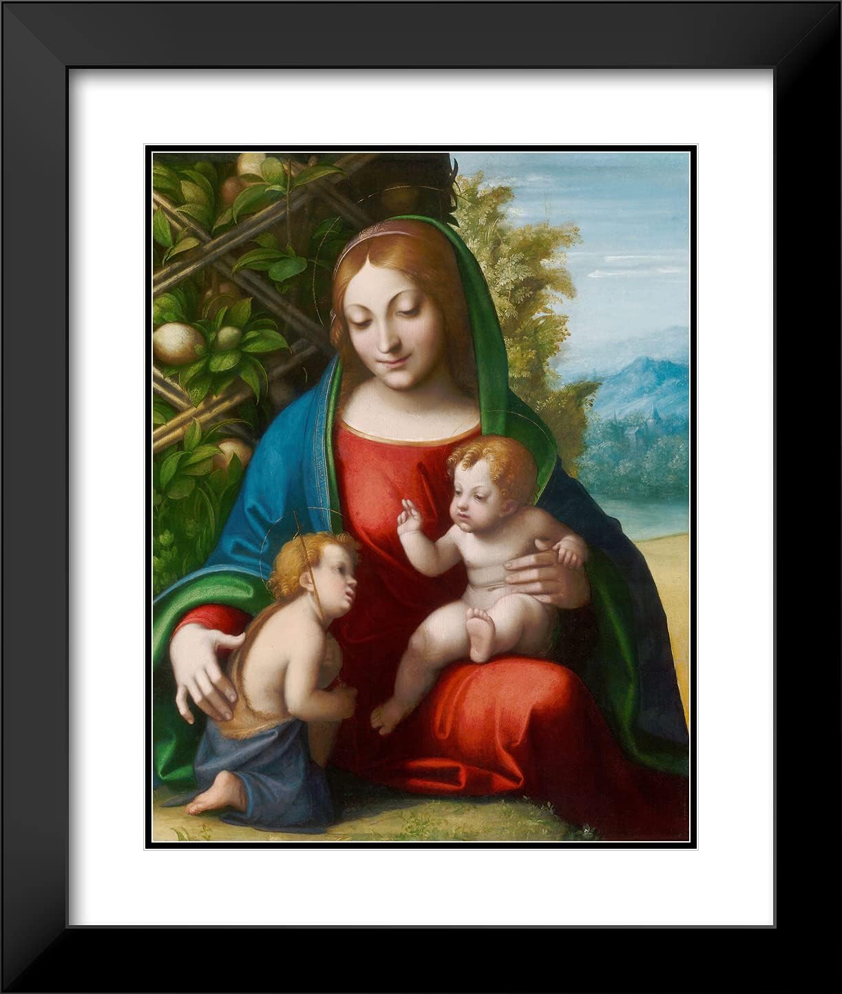 ArtDirect Correggio 20x24 Black Modern Framed and Double Matted Art Print Titled Virgin and Child with The Young Saint John The Baptist