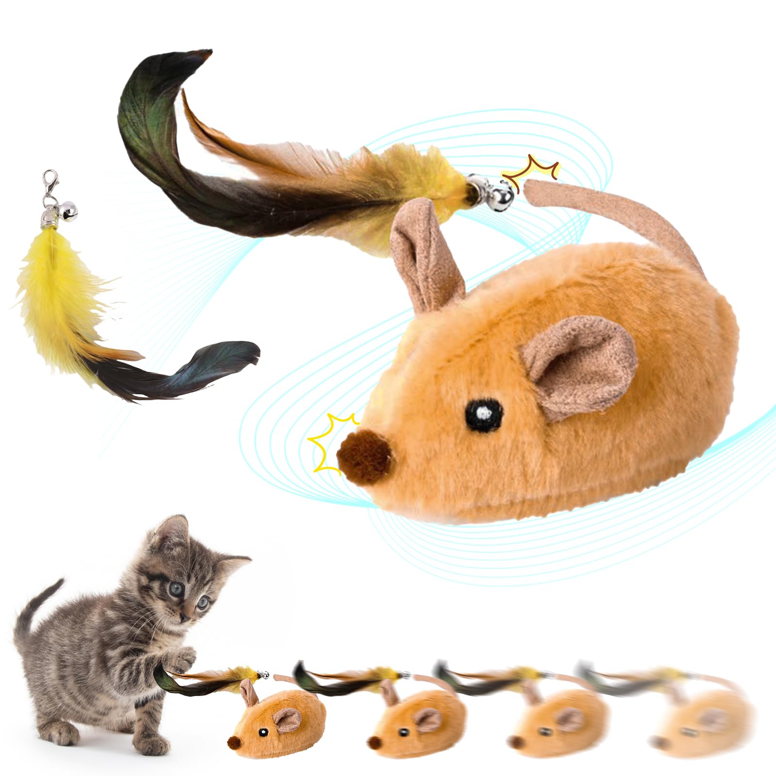 Giocattolo Elettrico Per Gatti Con Topolino E Piume - Anti Noia, Ricaricabile USB - Foto 3