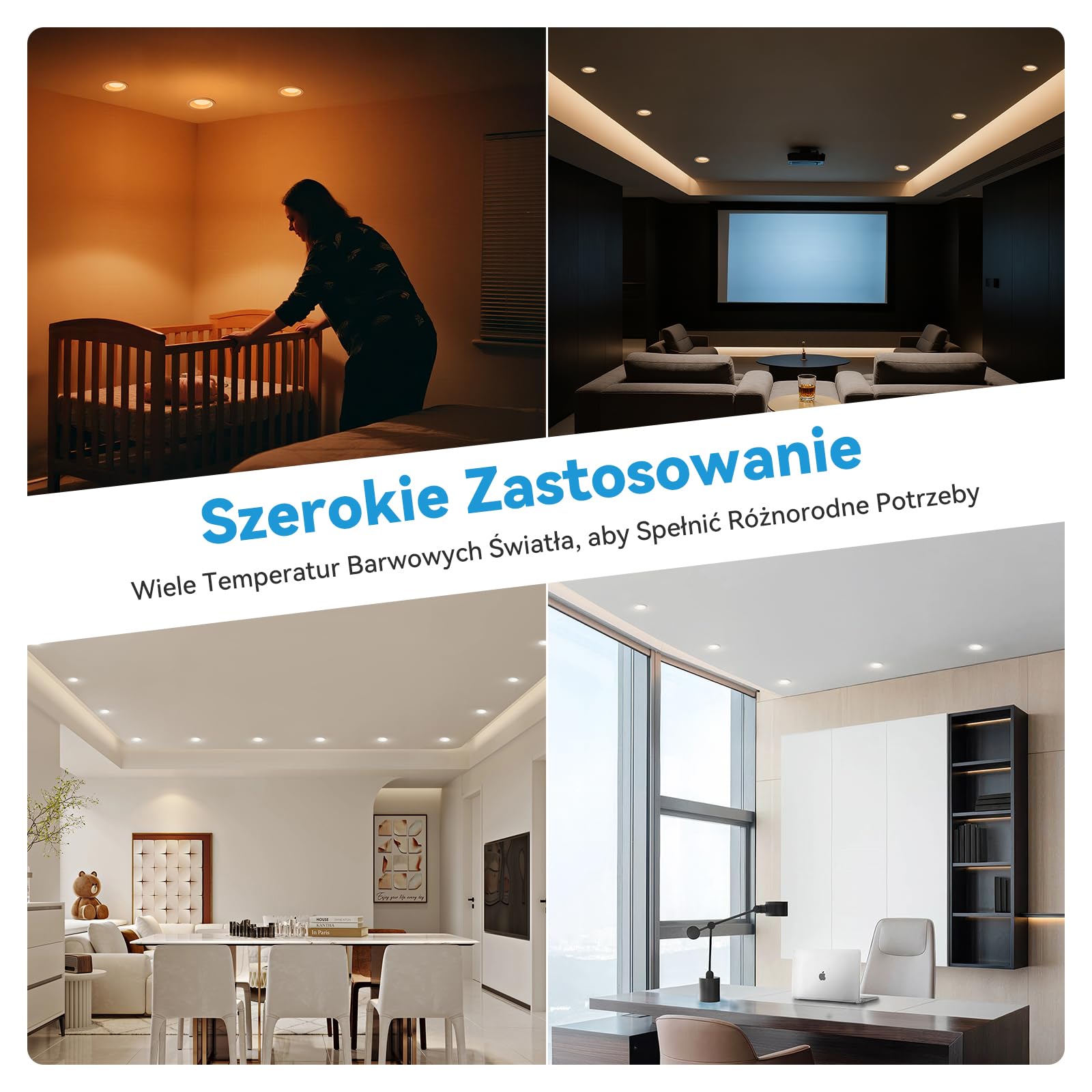 KEELED Wbudowany reflektor LED z lampką nocną, 6W, 3 temperatury barwowe do wyboru 3000K/4000K/6000K, 230V, wycięcie 70-85mm, zestaw 8 szt