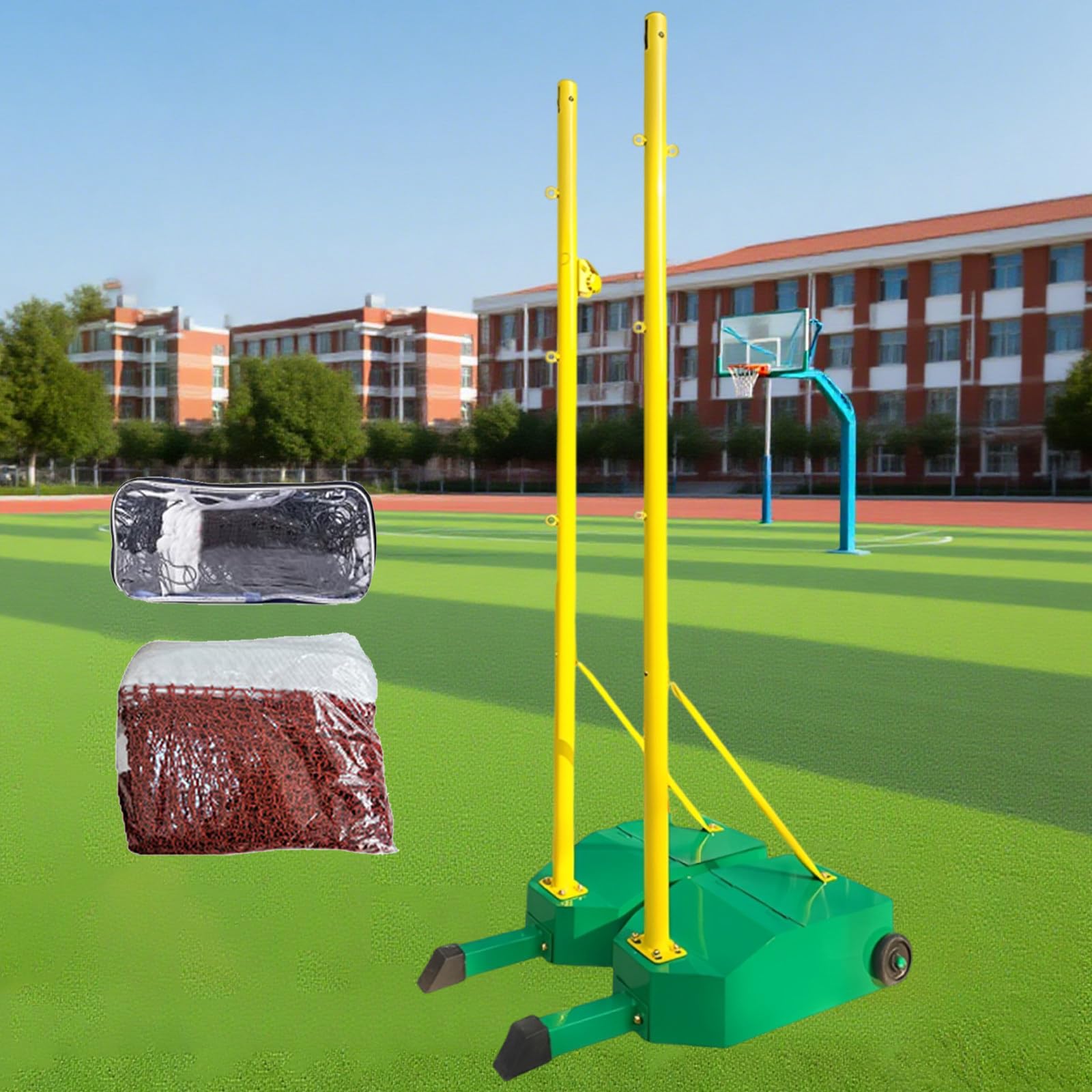 Red de bádminton y voleibol independiente con soporte y base pesada para entrenamiento deportivo al aire libre o interior