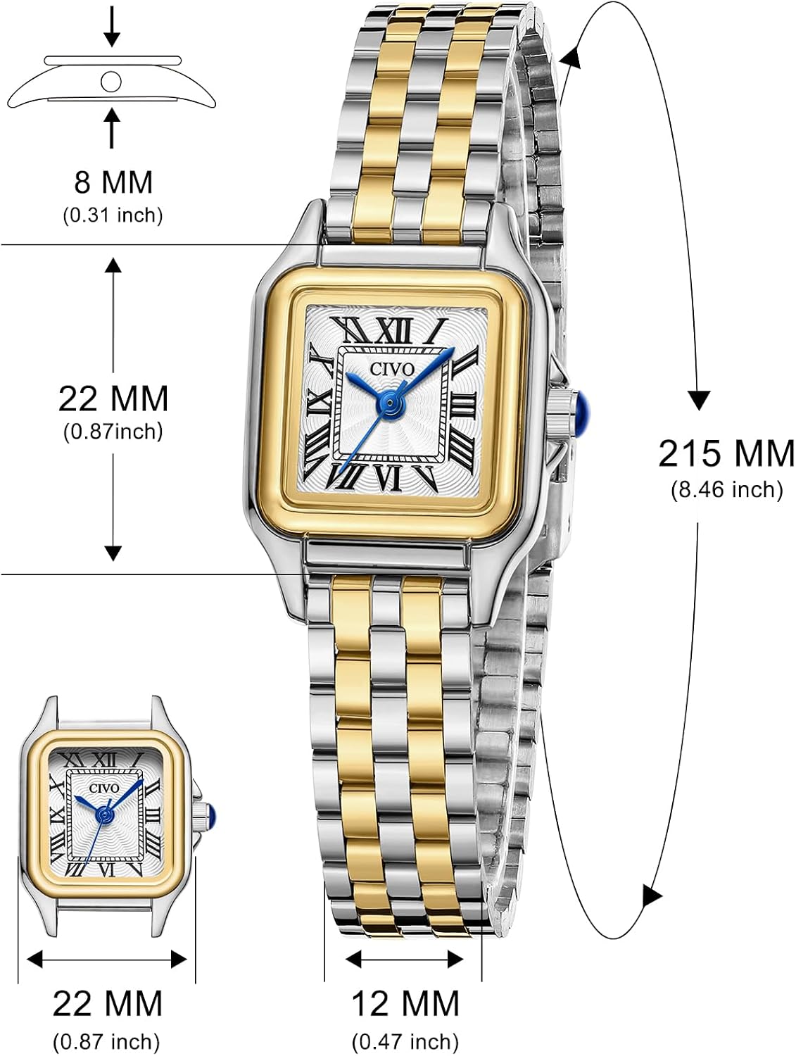 CIVO Gold Watches for Women Vintage: Small Wrist Bracelet Watch with Roman Dial - Dainty Luxury Square Ladies Watch - Gifts for Mom Wife at Birthday Anniversary