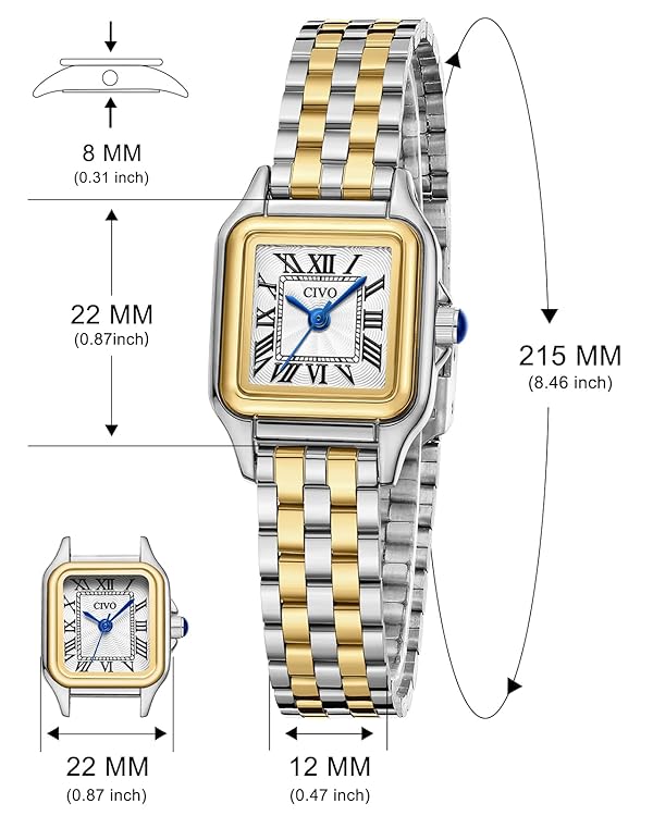 CIVO Gold Watch Women Vintage: Small Wrist Waterproof Square Roman Analog Dial Dainty - Ladies Stainless Steel Watches for Women by CIVO - Image 5