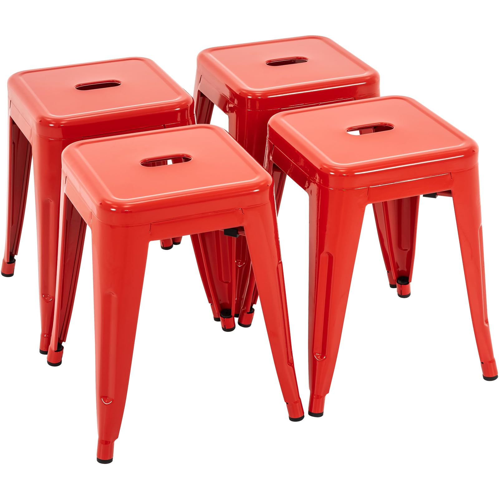 18 Inch Metal Stools Set of 4, Stackable for Indoor Outdoor, Red