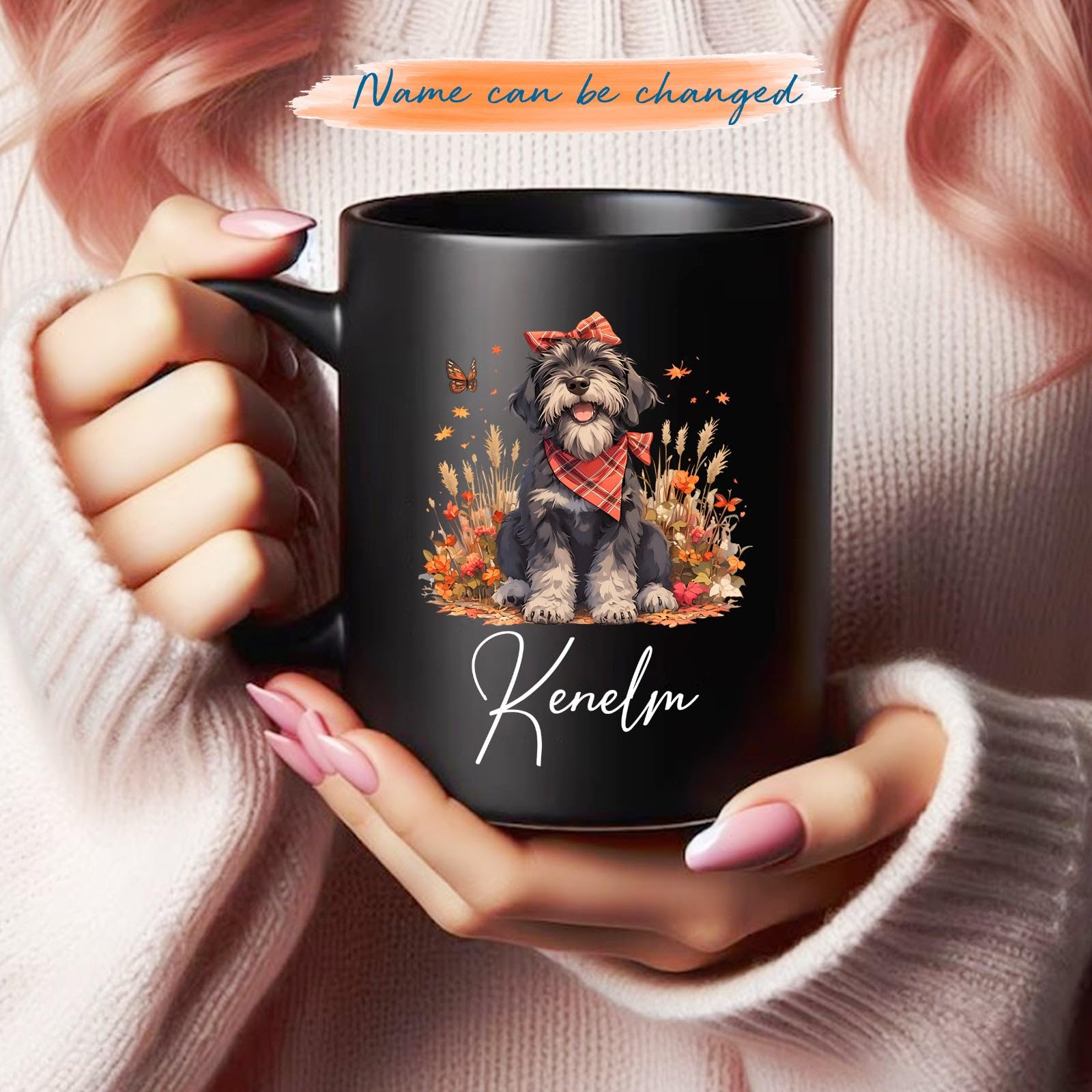 Irish Wolfhound Tea Mug, Dog Owner Present, Personalized Autumn Pet Mug, Black Dog Coffee Cup 11oz or 15oz, Customized Irish Wolfhound Ceramic Cup With Name, Custom Irish Wolfhound Lover Gift
