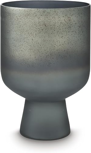 Signature Design by Ashley Large Tall Antique Blue Glass Vase | 15 inch height, 6 lbs sturdy build, Wide mouth for dried florals, Casual farmhouse style, Pennmore Series