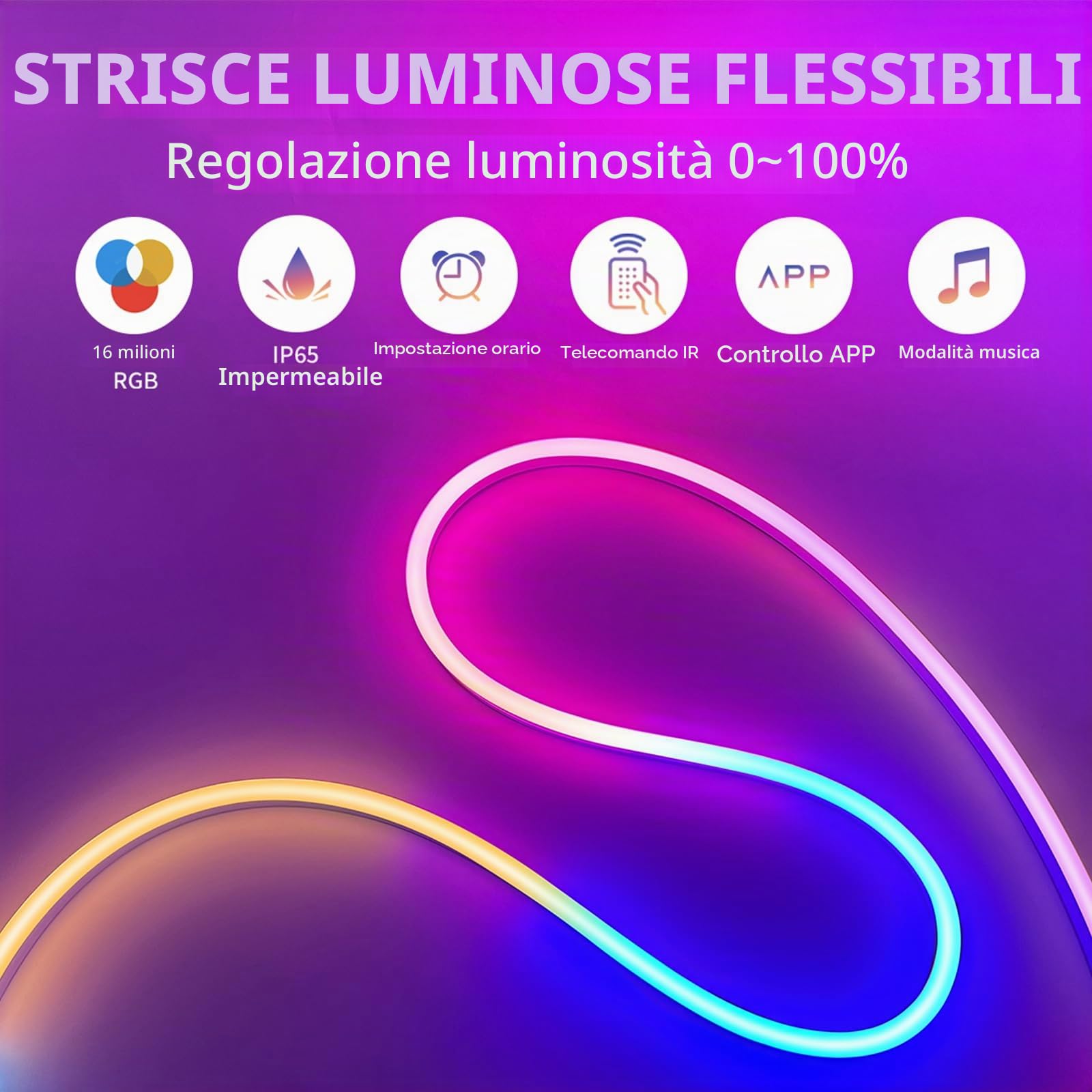 Striscia LED Neon 15M, RGB LED Striscia Neon con 1080 LED | Luci al Flessibile con con APP Bluetooth e Telecomando, Sincronizzazione Musicale, LED per Halloween, Natale(1×15m)