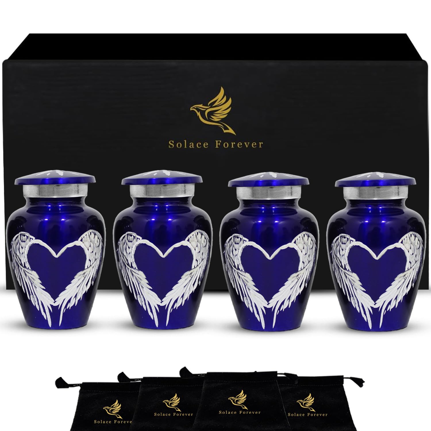Small Urns for Human Ashes Keepsake Set of 4 - Cremation Urn for Ashes Adult Male & Female - Honor Your Loved One with Mini Memorial Funeral Urns Angel Wings (Purple, Set of 4)