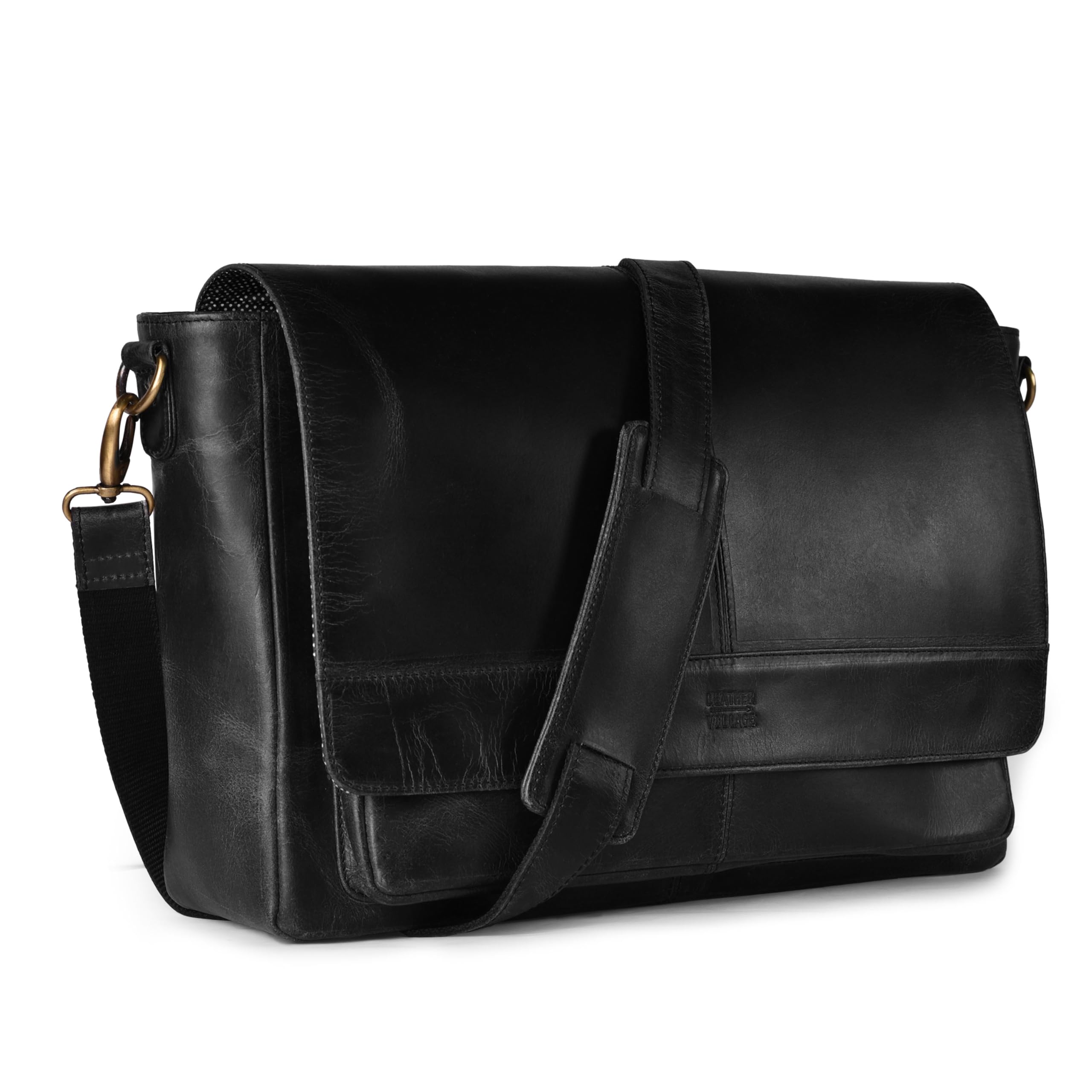 LEATHER VILLAGE Vintage Leather Messenger Bag–15.5" Handmade Satchel for Men & Women– Shoulder Bag Office, Travel & Daily Use