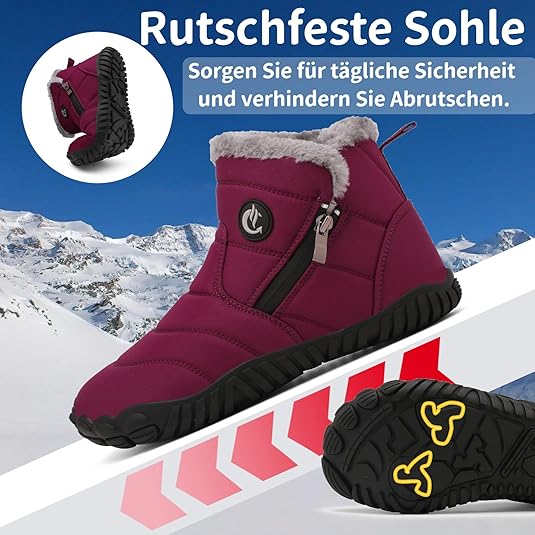 CELANDA Blote voeten winterschoenen dames warm pluche gevoerde winterlaarzen heren winter sneeuwlaarzen antislip korte schacht laarzen comfortabele instaplaarzen boots outdoor, maat 36-46 EU, blauw