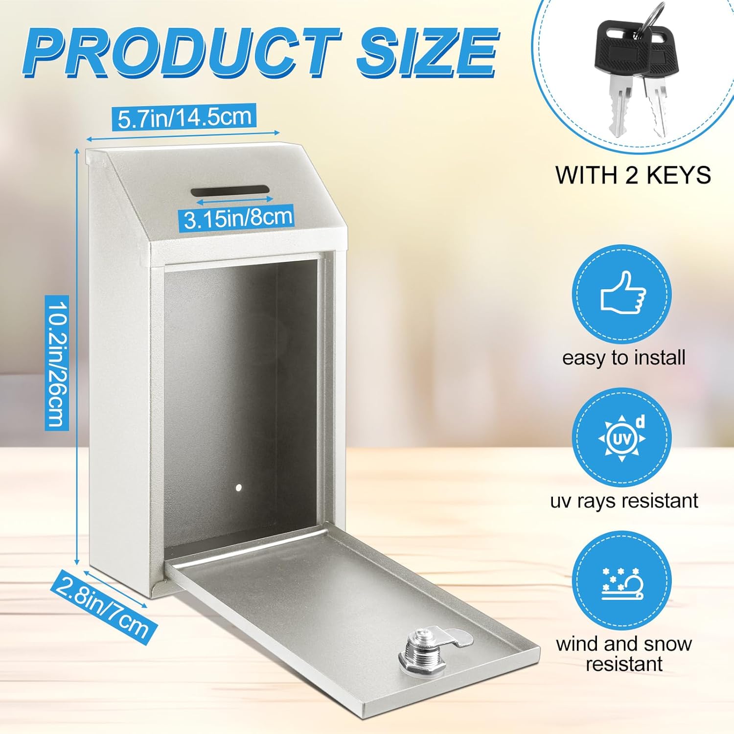 Yaocom Metal Money Donation Cash Box Collection Safe Suggestion Box with Lock Wall Mounted Mailbox Delivery Ballot Container for Home Office Outdoor Farmstand(White,10.24 x 5.71 x 2.95 Inch)